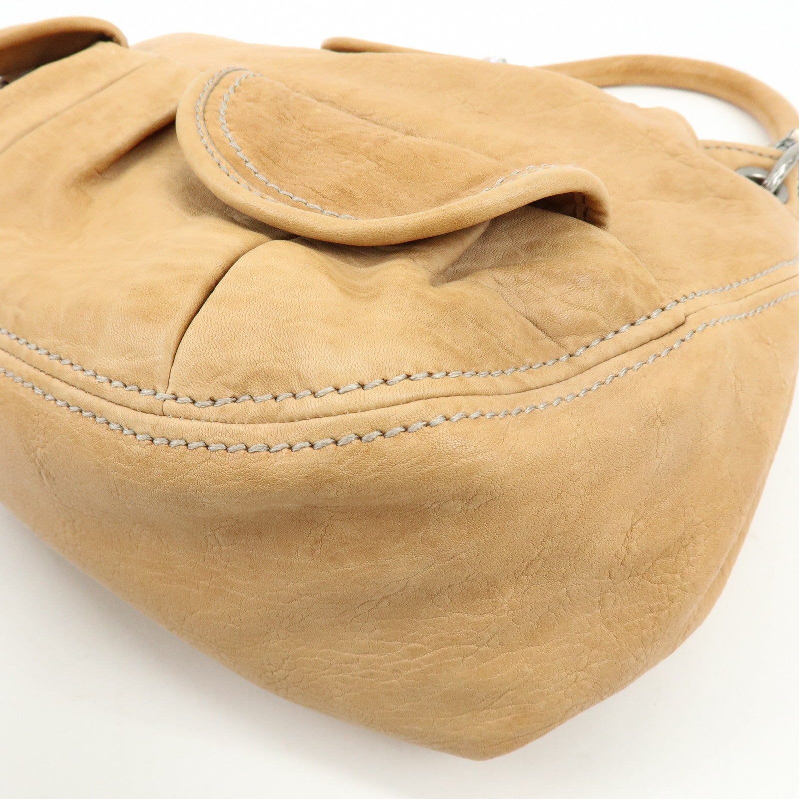 MIU MIU Leather 2Way Bag Hand Bag Shoulder Bag Brown Crystal