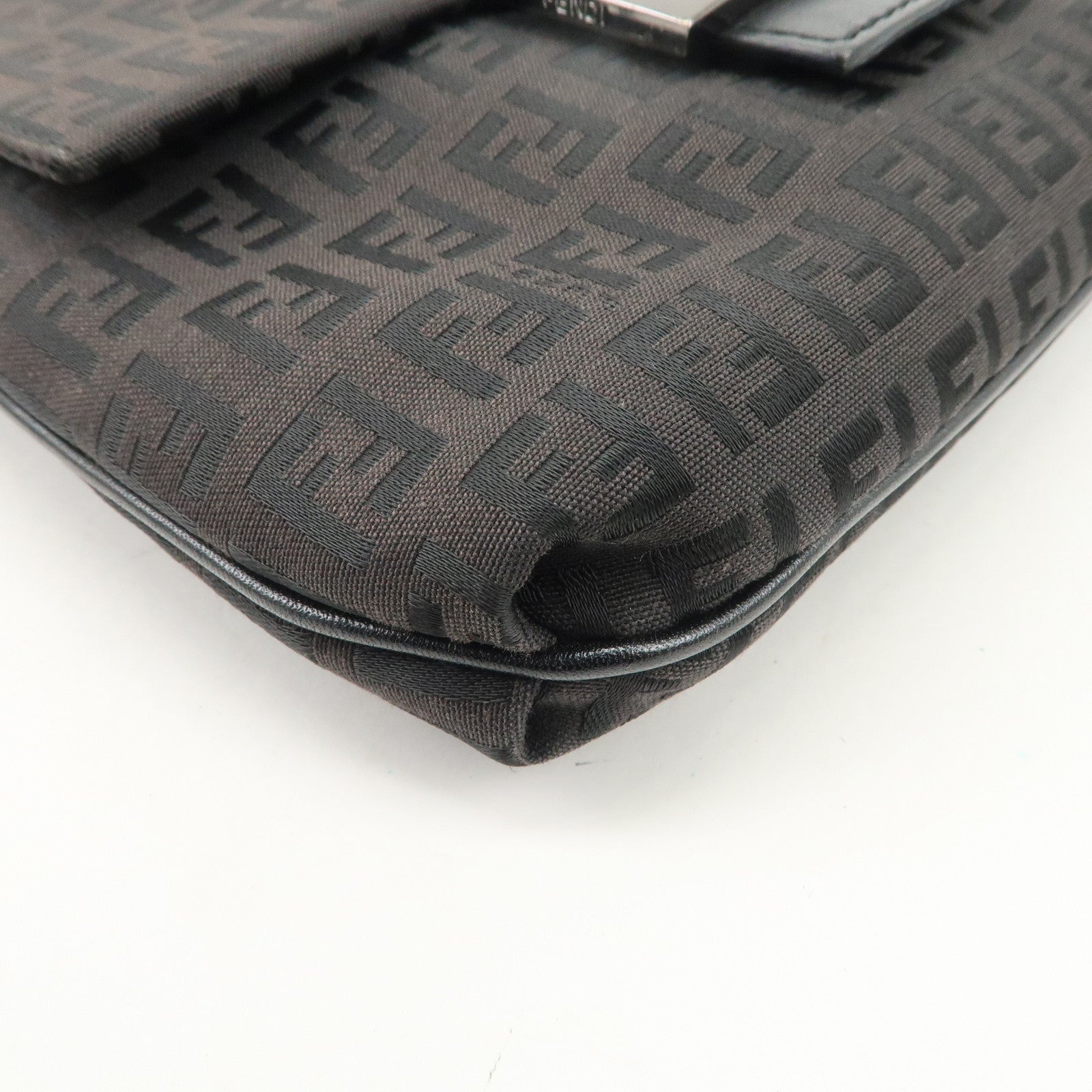 FENDI Zucchino Canvas Leather Shoulder Bag Dark Brown 8BT075 Used