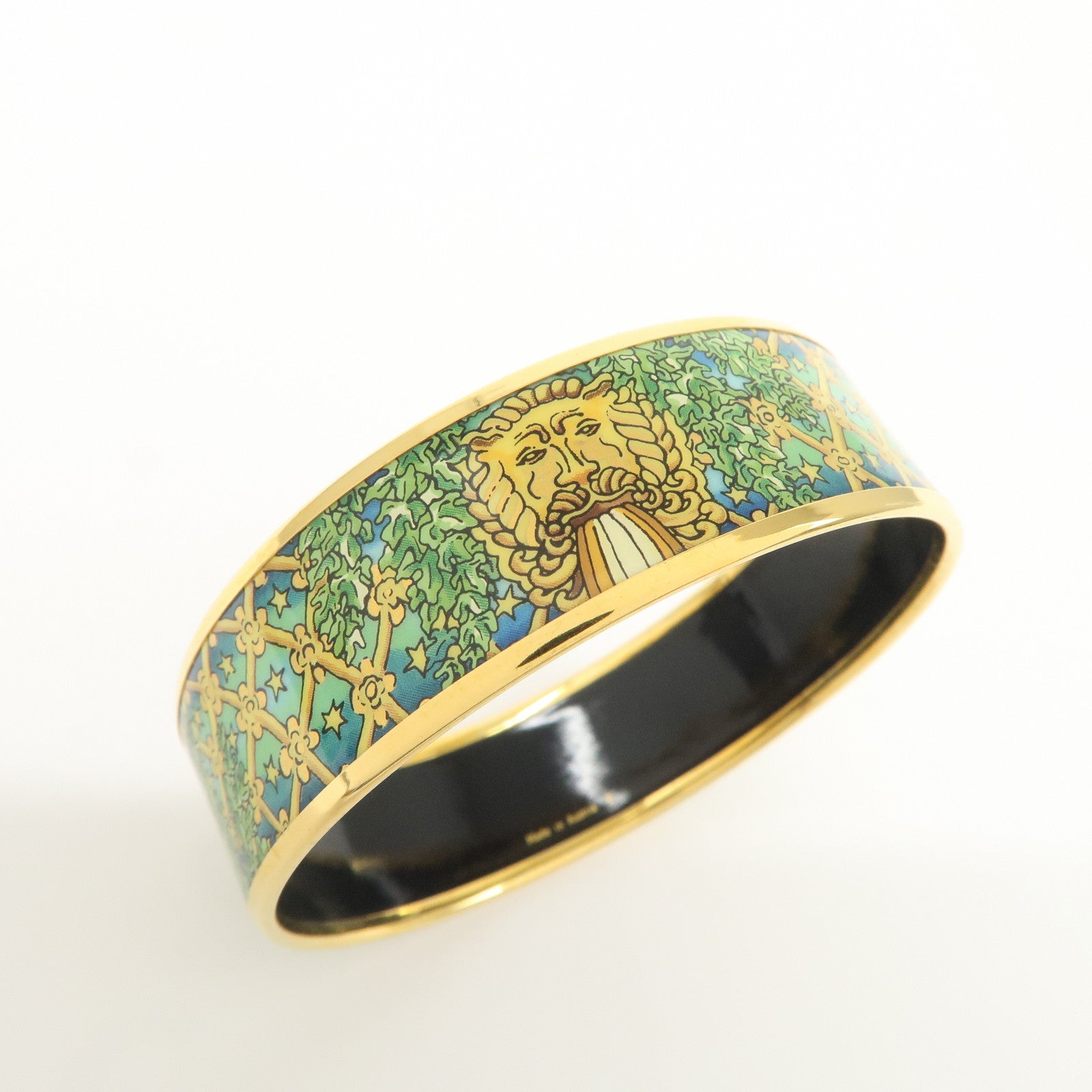 HERMES Email GM Animal Gold Plated Bangle Bracelet Green Gold