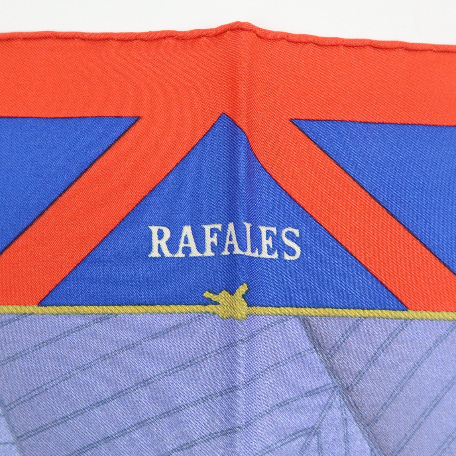 HERMES Carre 90 Silk 100% Scarf RAFALES Ship Print Blue Red