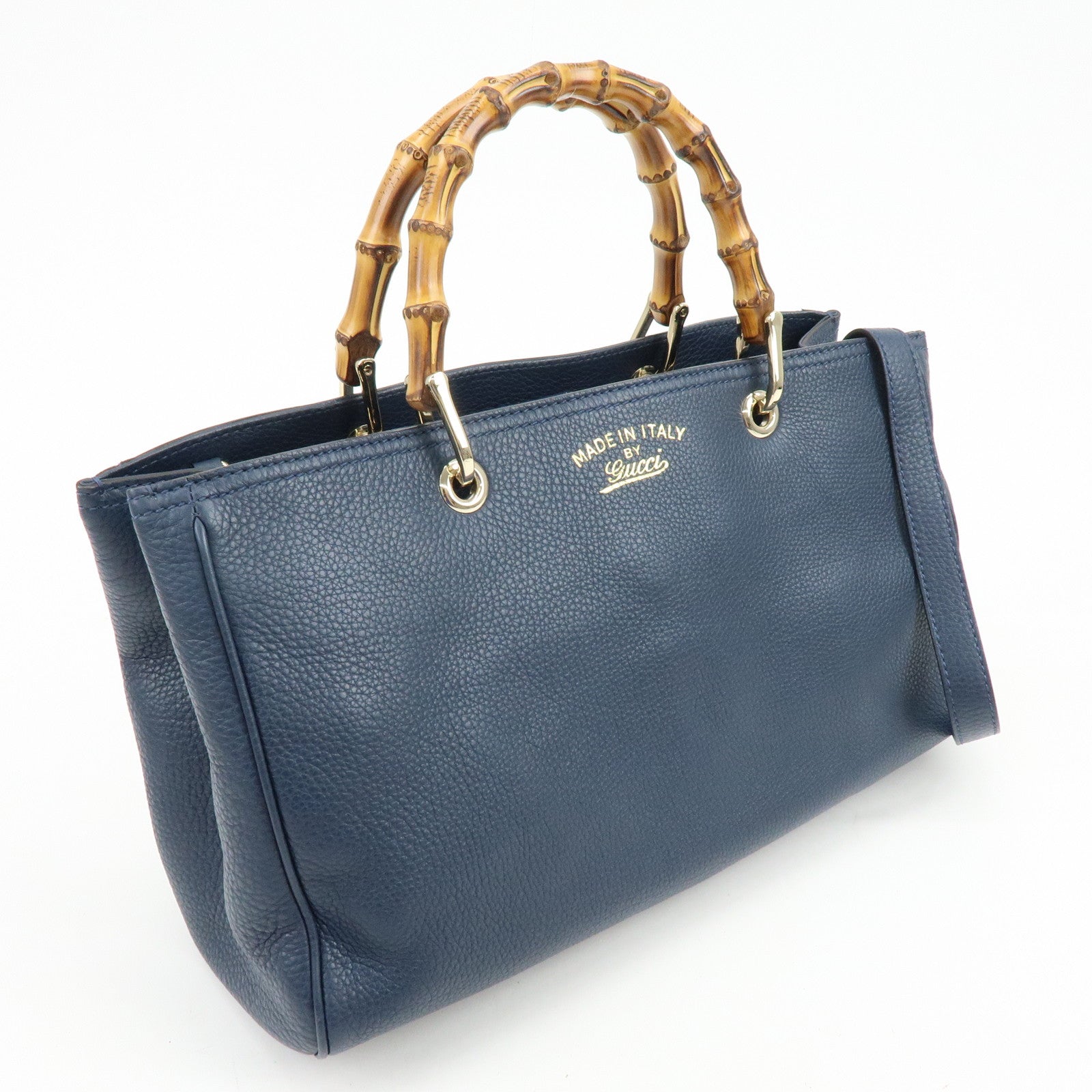 GUCCI Bamboo Shopper Medium 2Way Bag Shoulder Bag Navy 323660