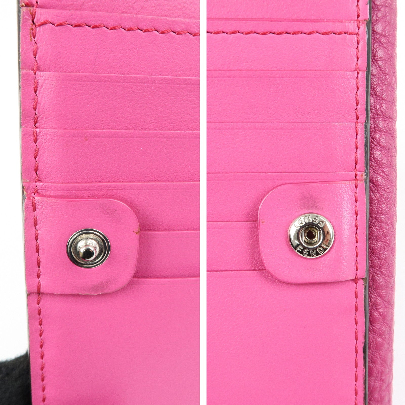 FENDI Peekaboo Leather Bi-fold Compact Wallet Pink 8M0438