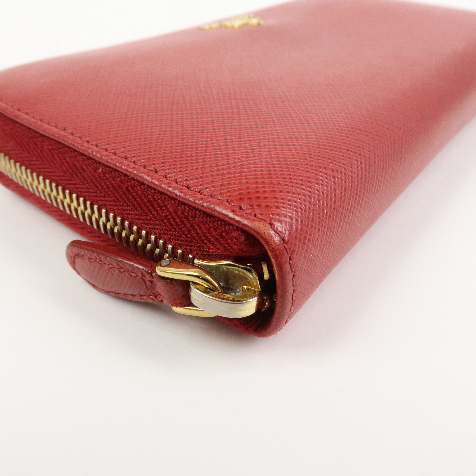 PRADA Logo Saffiano Leather Round Zippy Long Wallet Red 1ML506