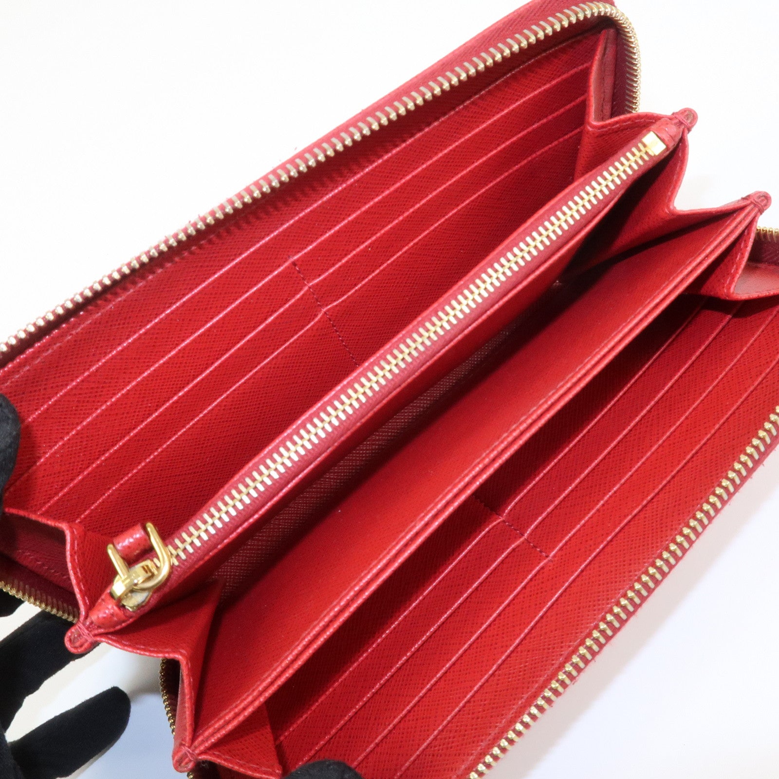 PRADA Logo Saffiano Leather Round Zippy Long Wallet Red 1ML506