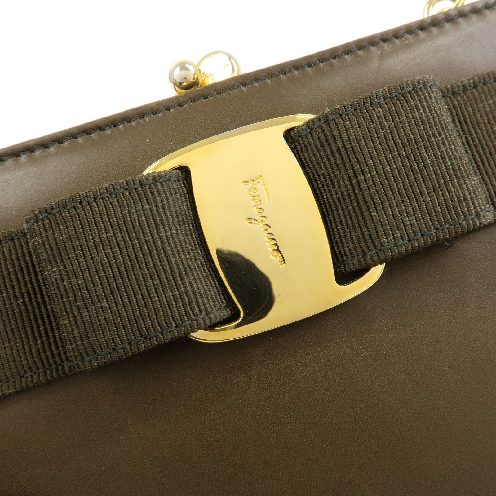 Ferragamo Vara Ribbon Leather Chain Mini Shoulder Bag Brown