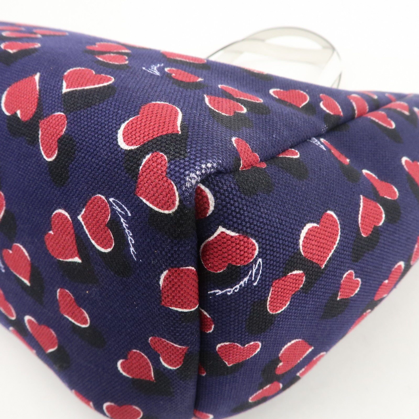 GUCCI Canvas Leather Tote Bag Hand Bag Heartbeat Navy 282439