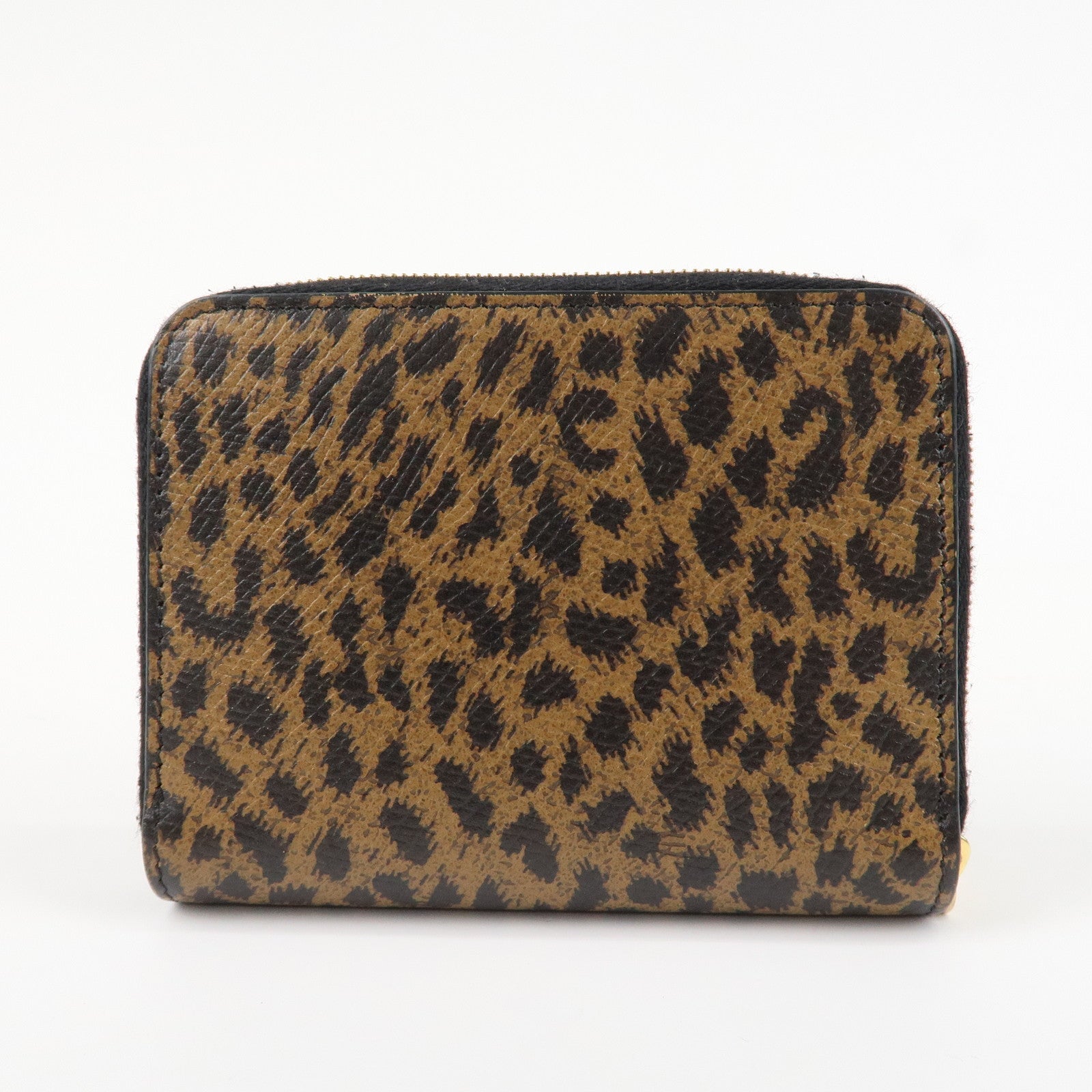 CELINE Leather Round Zippy Compact Wallet Brown Used