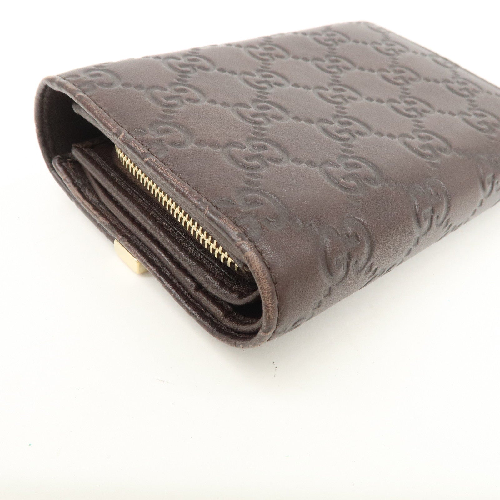 GUCCI Guccissima Leather Tri-Fold Compact Wallet Brown 256935