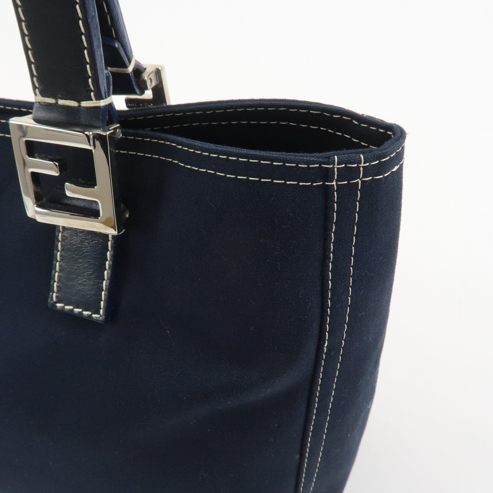 FENDI Canvas Leather Hand Bag Tote Bag Navy 26693