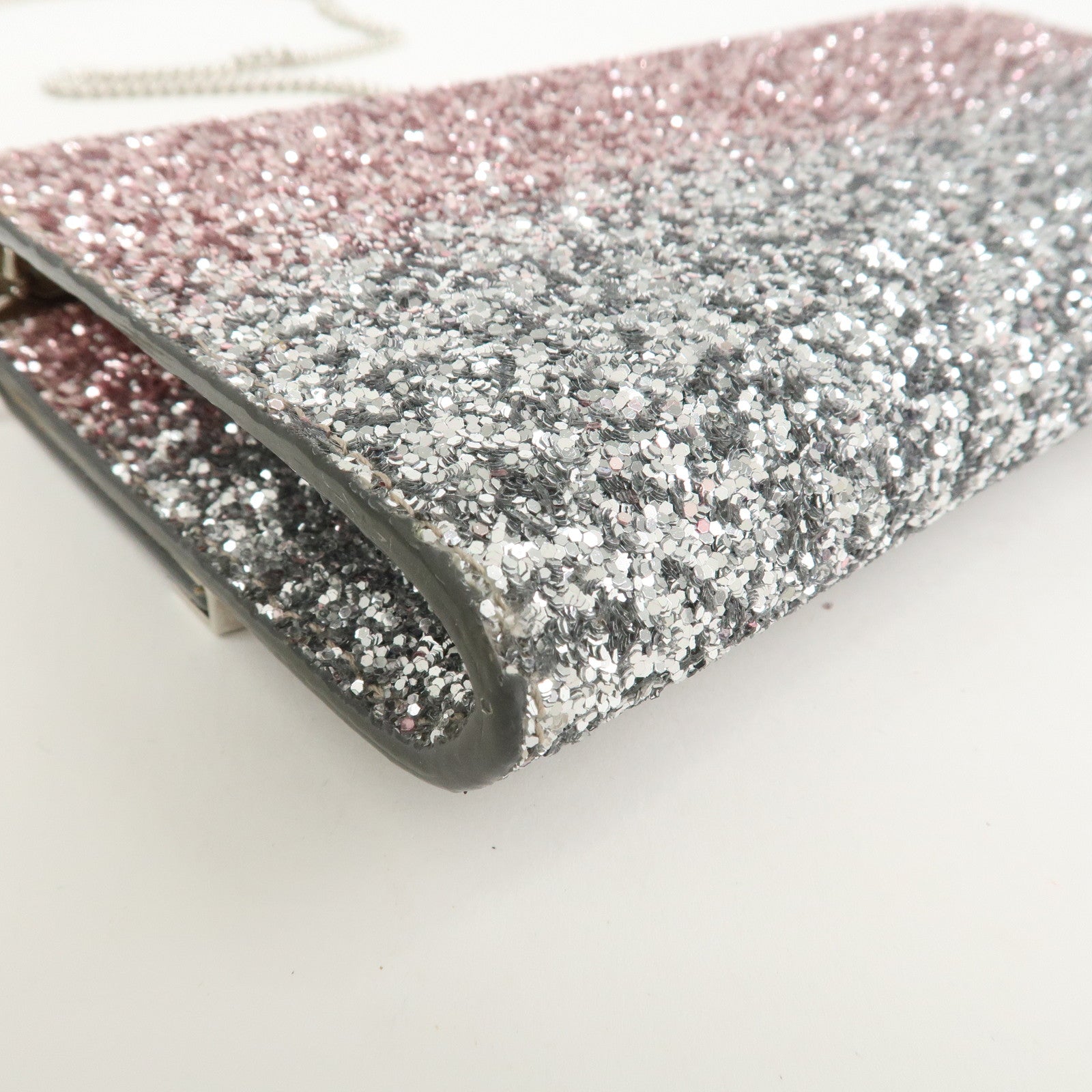 JIMMY CHOO Chain Shoulder Bag Clutch Bag Glitter Pink Gray Silver
