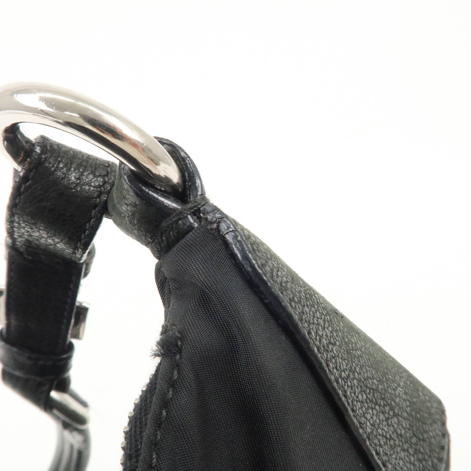 PRADA Triangle Logo Leather Nylon Shoulder Bag Hand Bag Black Used