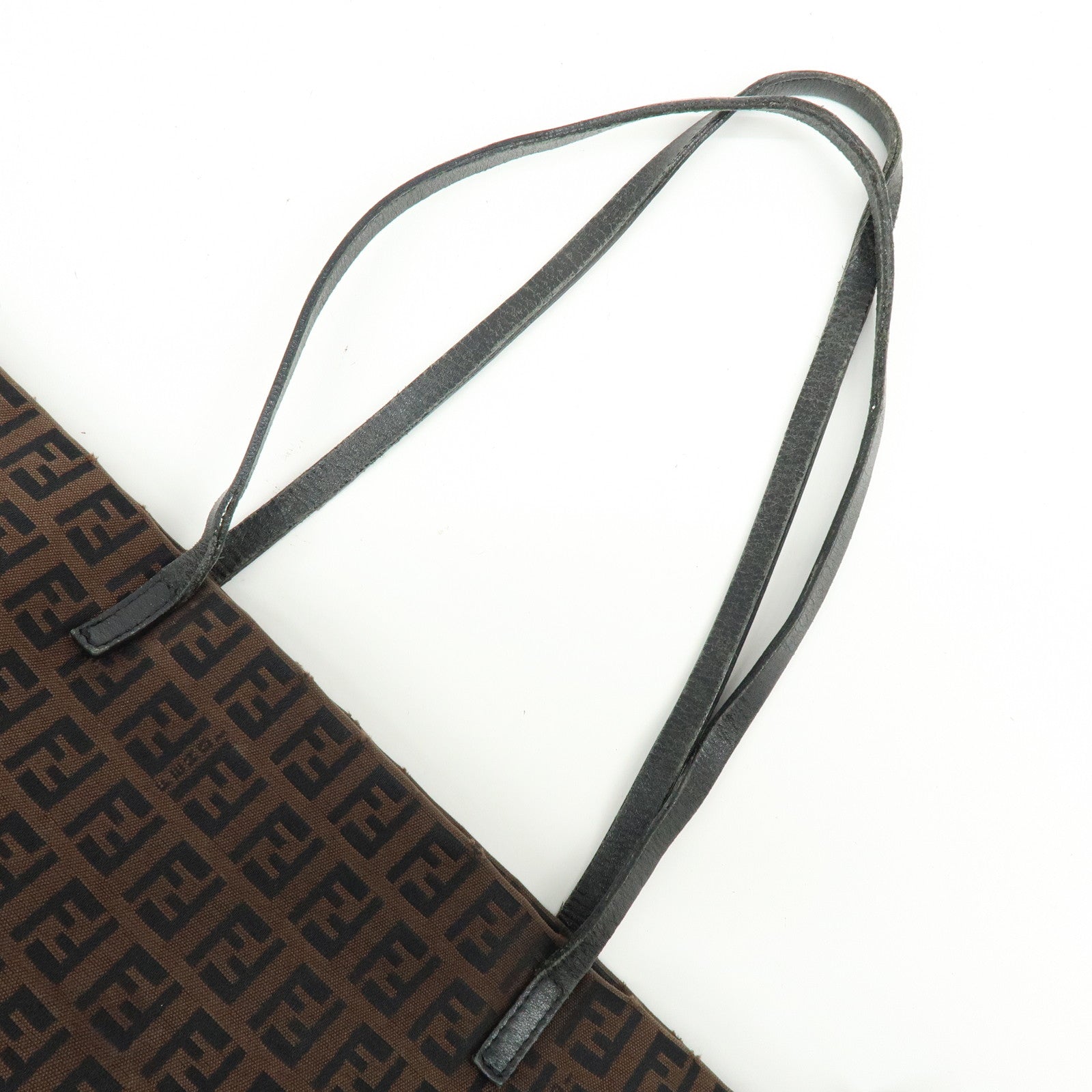 FENDI Zucchino Canvas Leather Tote Bag Shoulder Bag Brown 8BH025