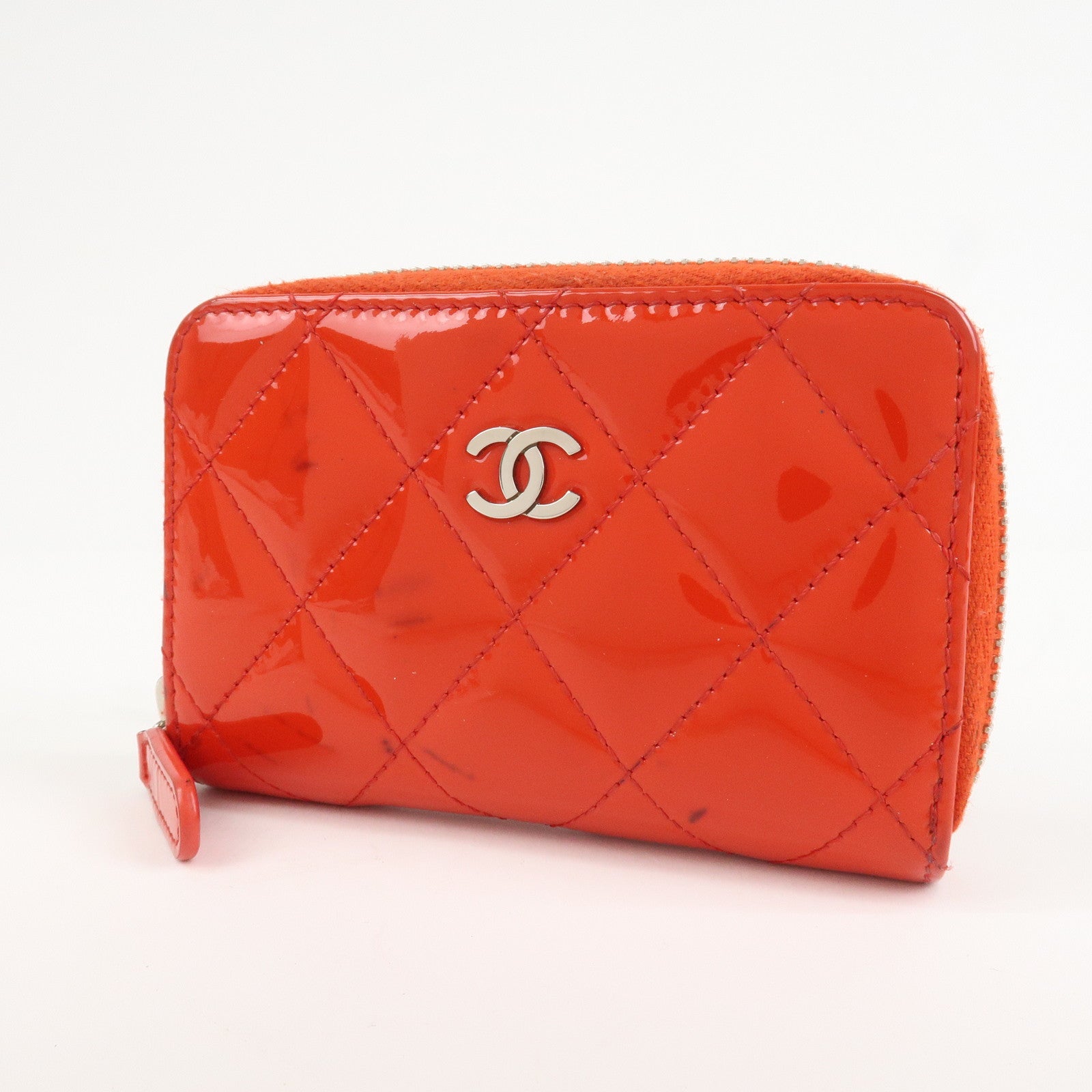 CHANEL Matelasse Patent Leather Card Case Coin Case Red