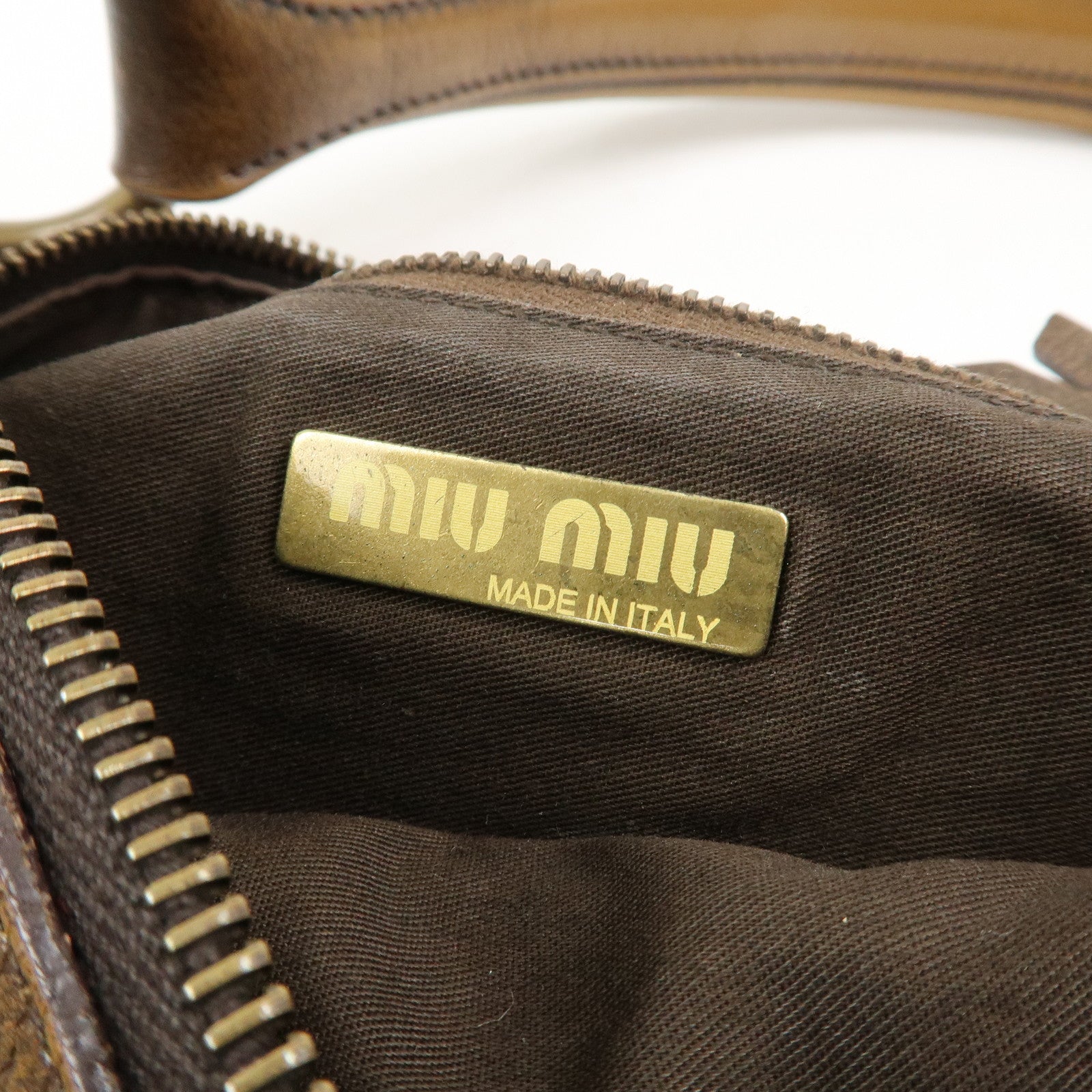 MIU MIU Leather Ribbon Hand Bag Shoulder Bag Dark Brown