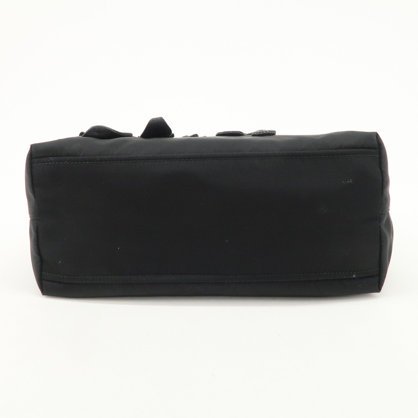 PRADA Nylon Leather Hand Bag Black Gold Hardware 1BA084