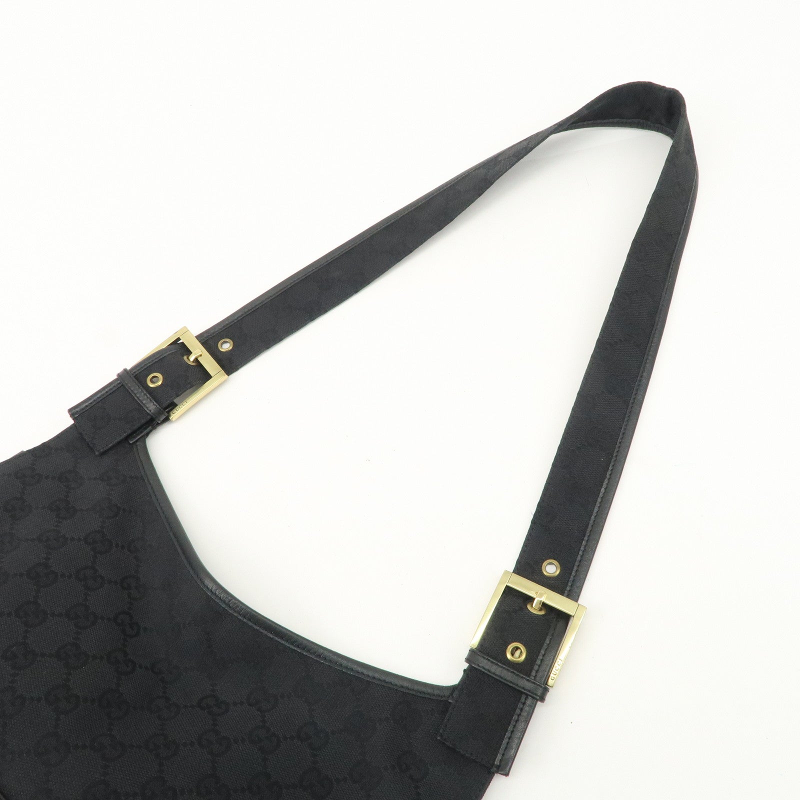 GUCCI GG Canvas Leather Shoulder Bag Hand Bag Black 90665 Used