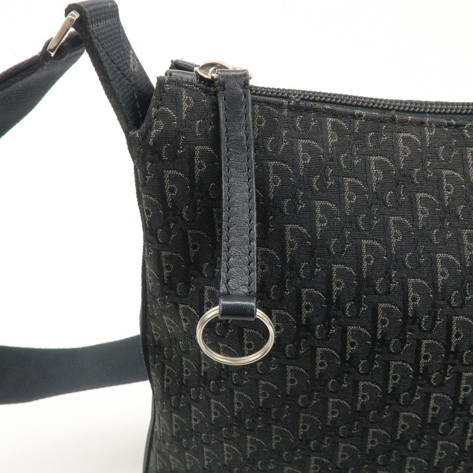 Christian Dior Trotter Leather Canvas Shoulder Bag Black Gray Used
