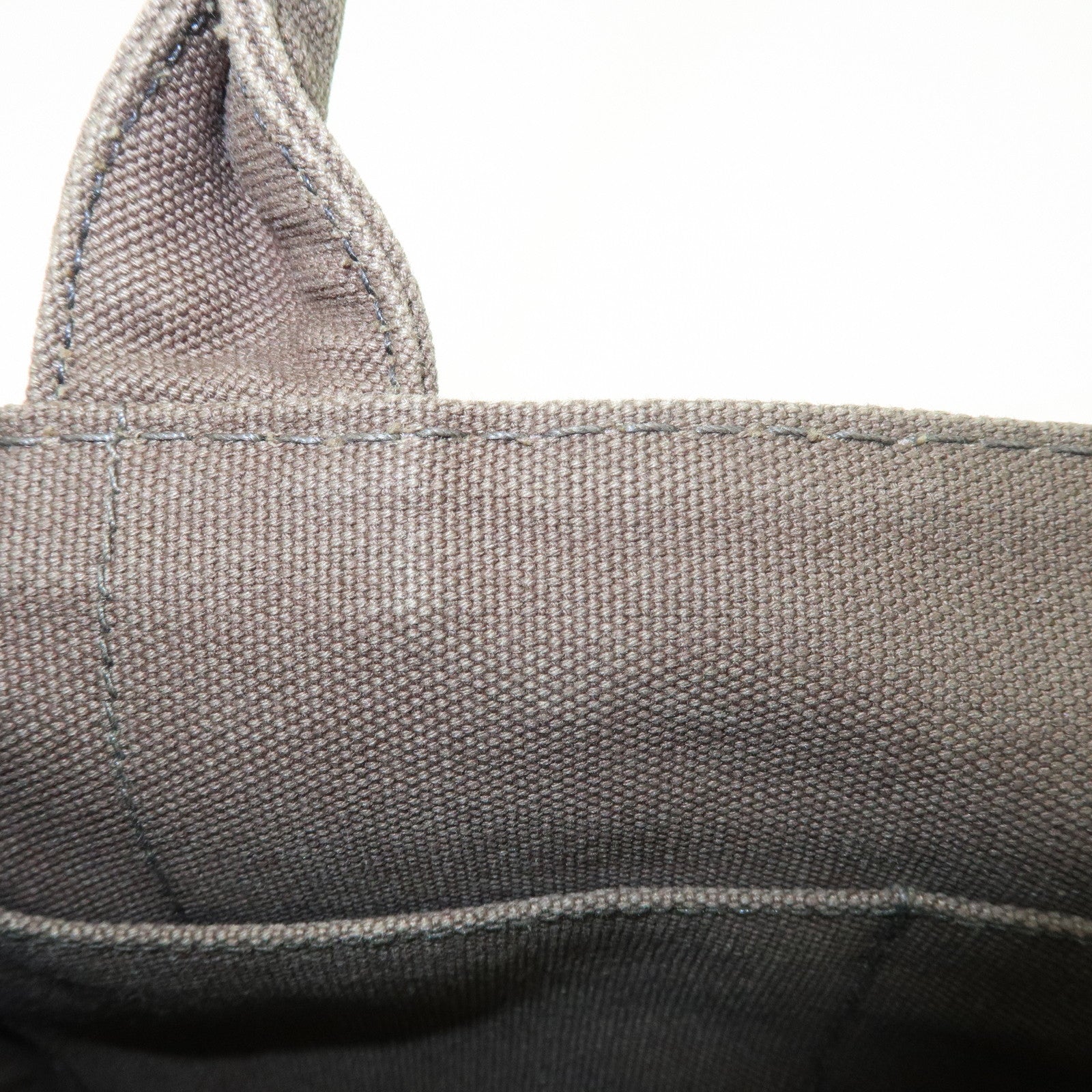 PRADA Canapa Mini Canvas Bag Hand Bag Tote Bag Khaki BN2439 Used