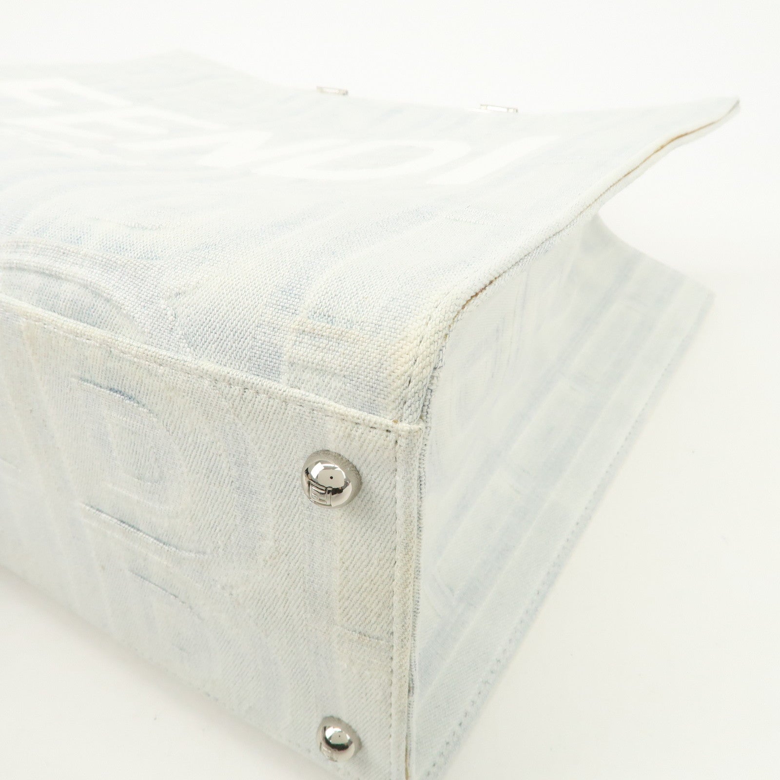 FENDI Leather Sunshine Medium 2Way Tote Bag Hand Bag White 8BH386 Used