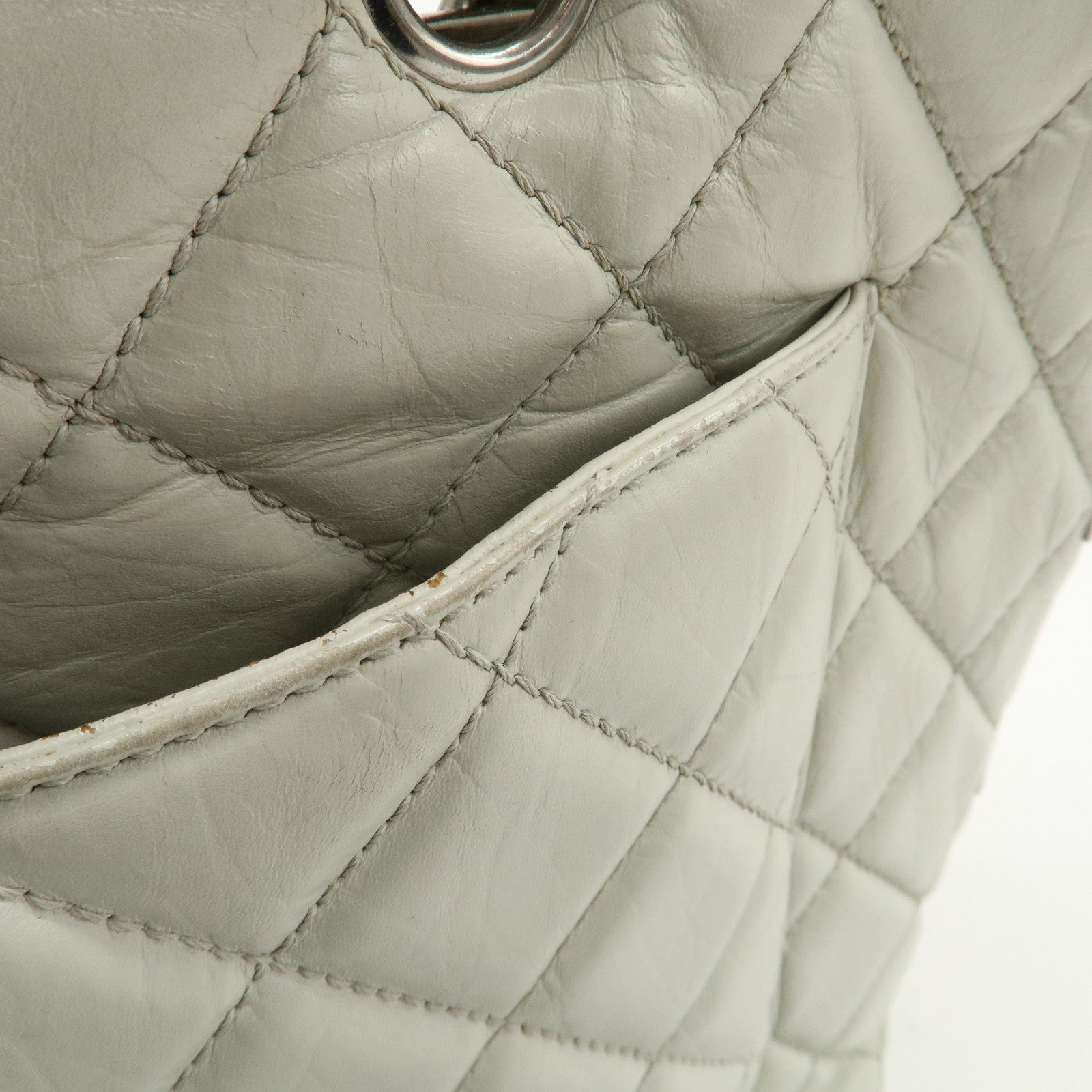 CHANEL Cambon Line Cotton Club Lamb Skin Shoulder Bag Hand Bag White A34318 Used