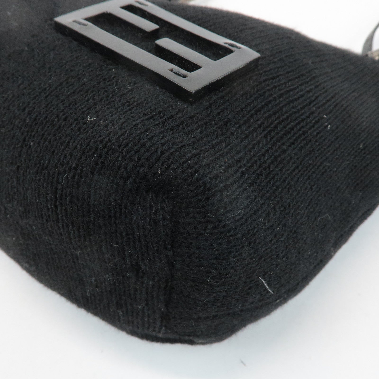 FENDI Wool Leather Tote Bag Shoulder Bag Black 26633 Used