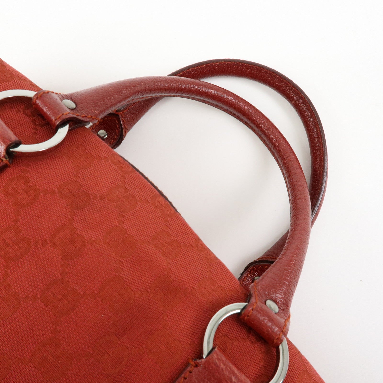 GUCCI GG Canvas Leather Hand Bag Tote Bag Red 113009