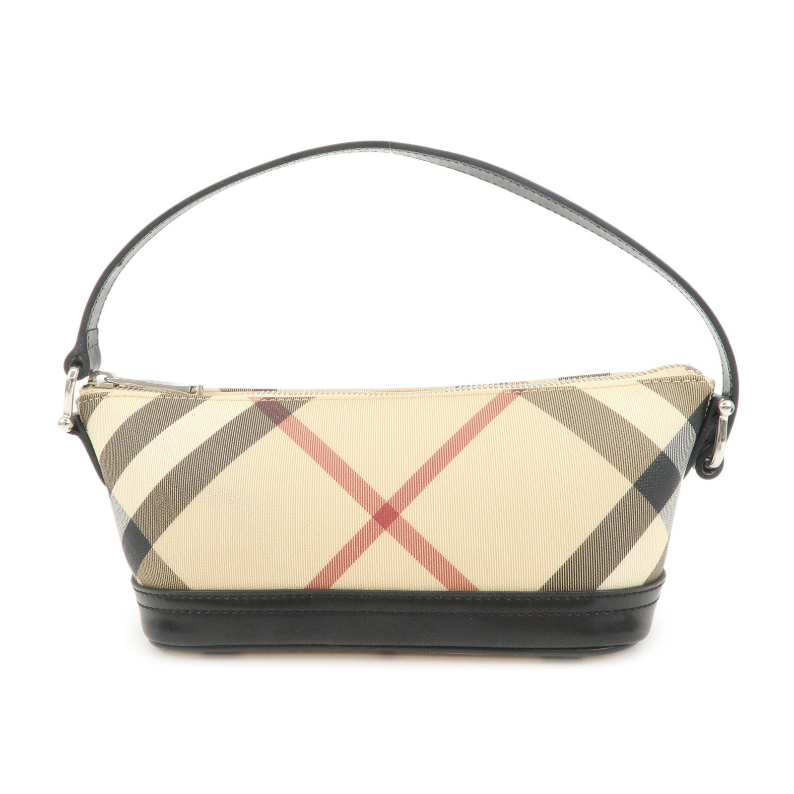 BURBERRY Leather PVC Boat Bag Hand Bag Shoulder Bag Nova Plaid Black Used