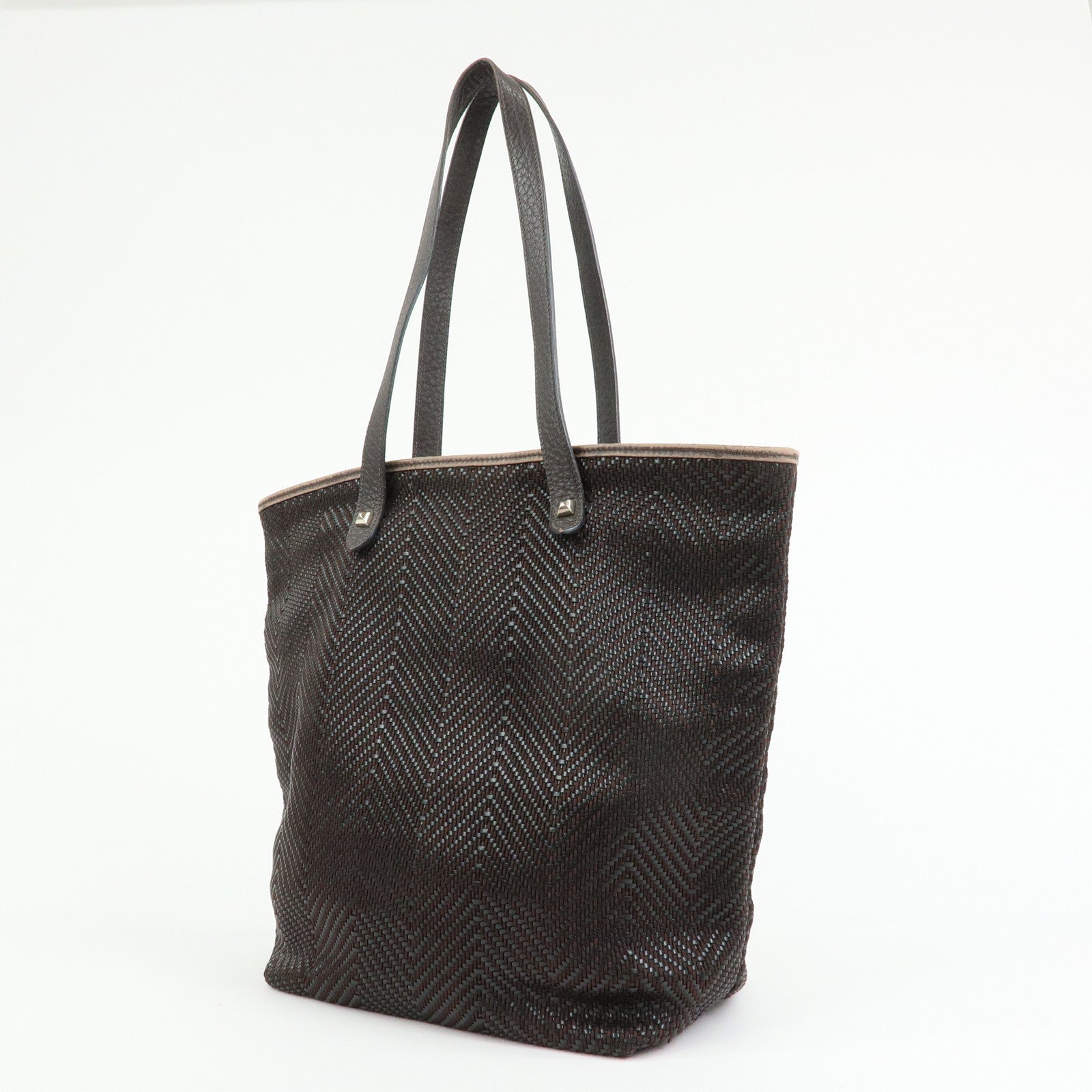 HERMES Amedaba Diago GM Polyester Leather Tote Bag Brown Black
