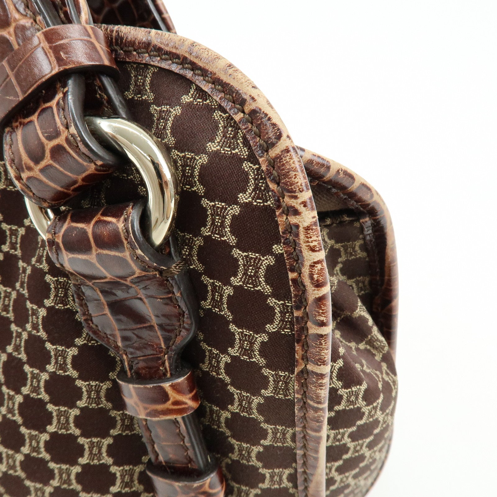 CELINE Macadam Bittersweet Canvas Leather Shoulder Bag Brown