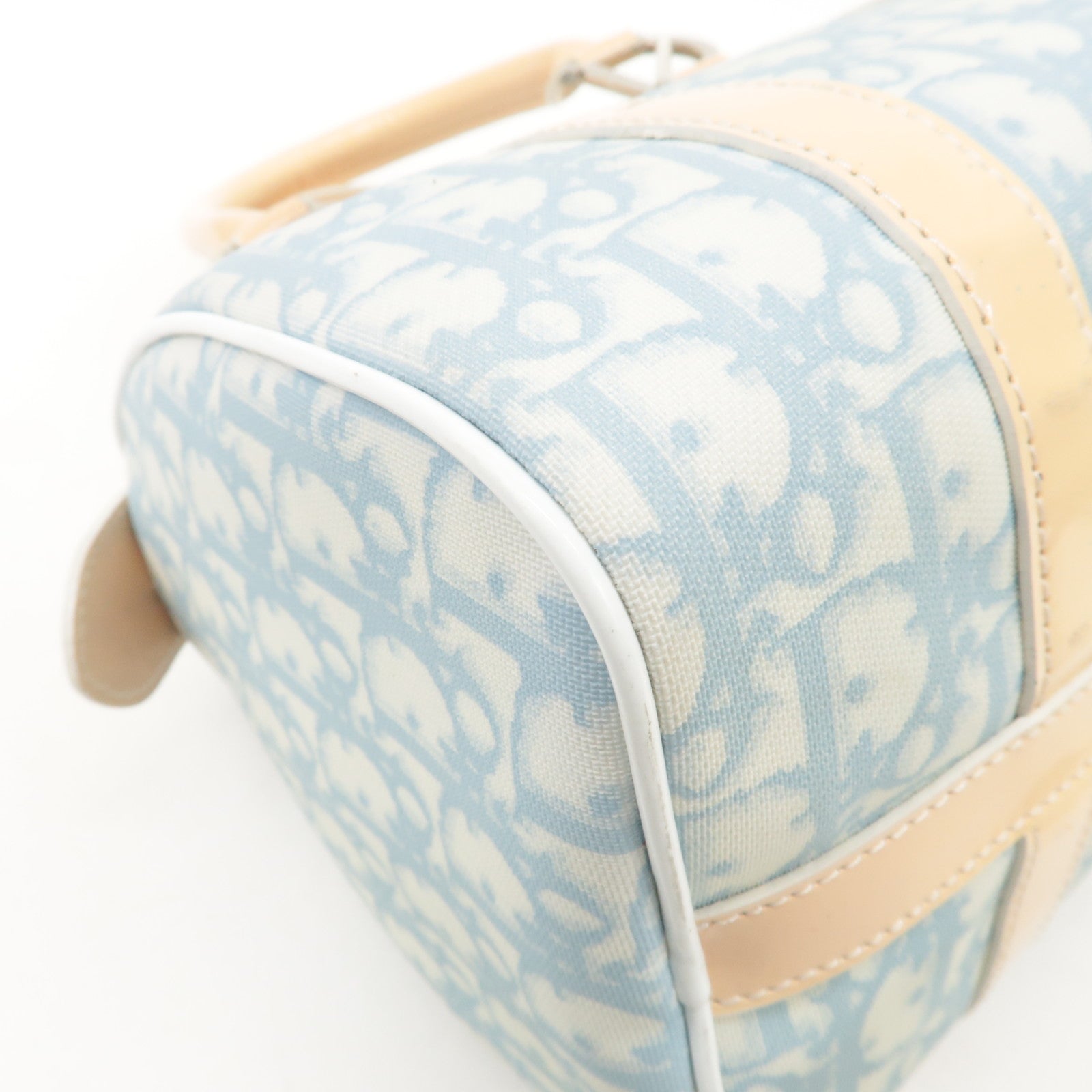 Christian Dior Trotter Leather PVC Hand Bag Beige Light Blue Used