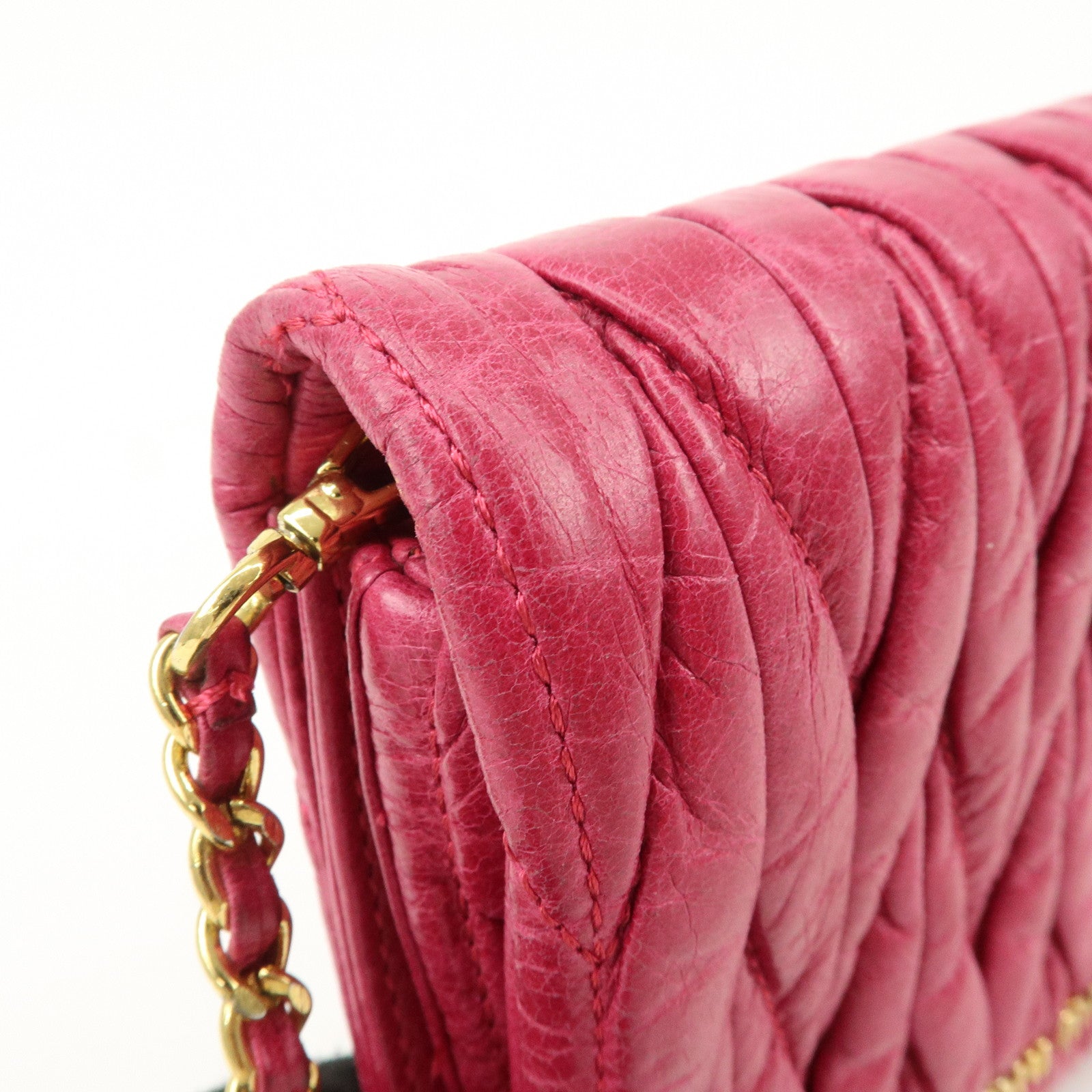 MIU MIU Matelasse Leather Chain Shoulder Bag Crossbody Bag Pink Used