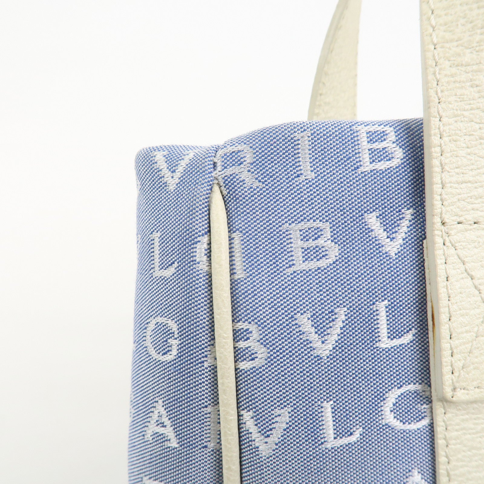BVLGARI Logo Mania Canvas Leather Tote Bag Hand Bag Light Blue