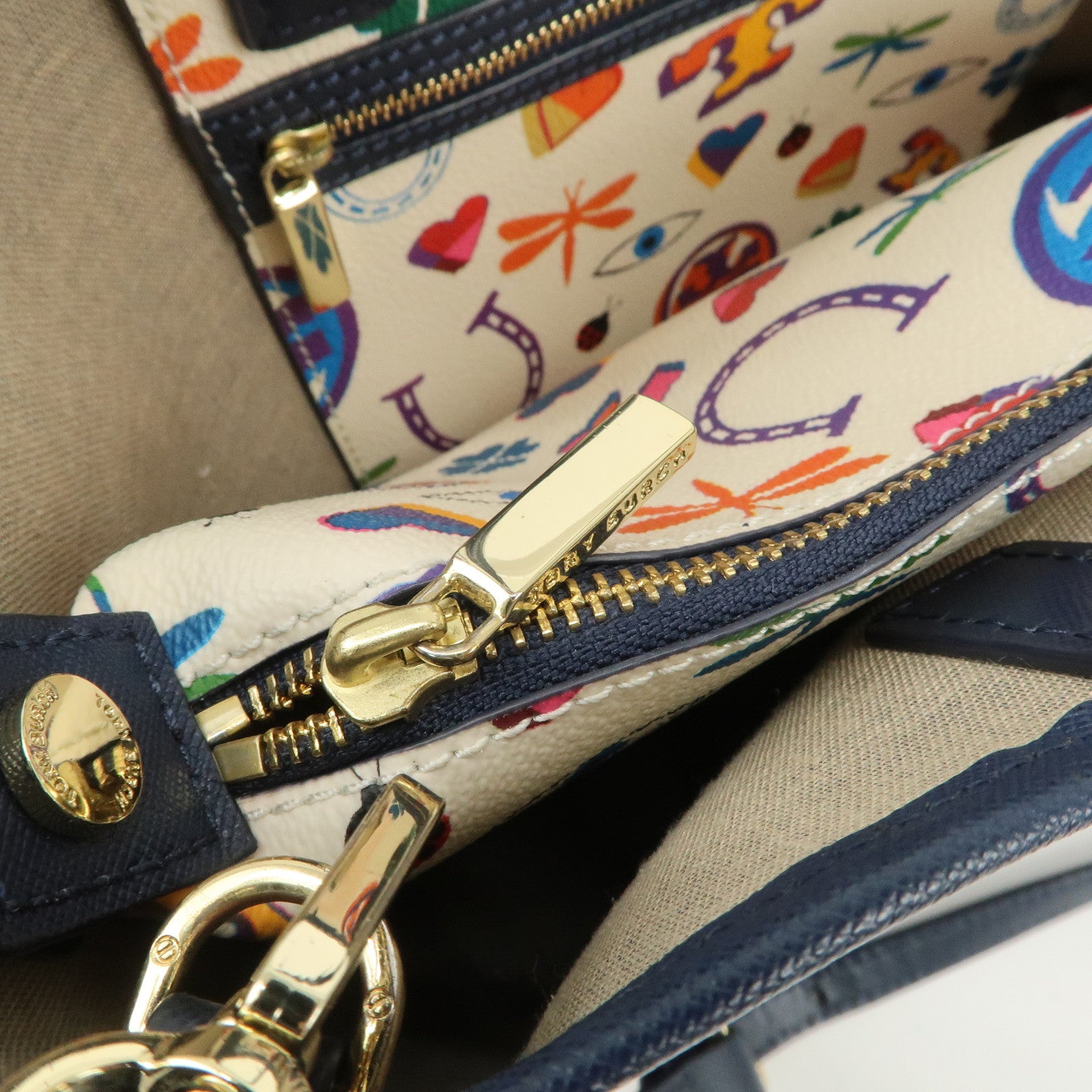 TORY BURCH Leather Tote Bag Hand Bag Navy
