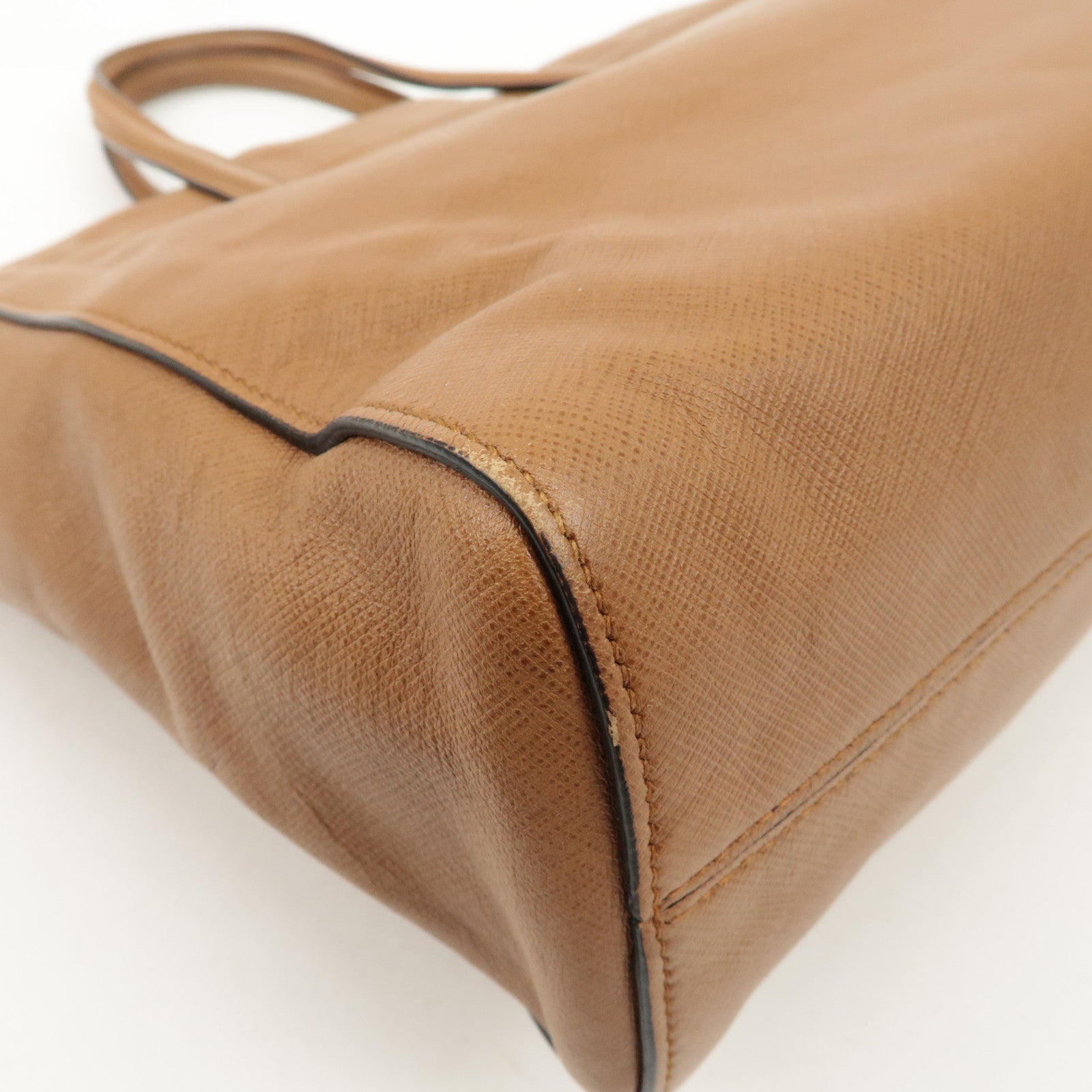 PRADA Triangle Logo Saffiano Leather 2Way Tote Bag Brown BN2666