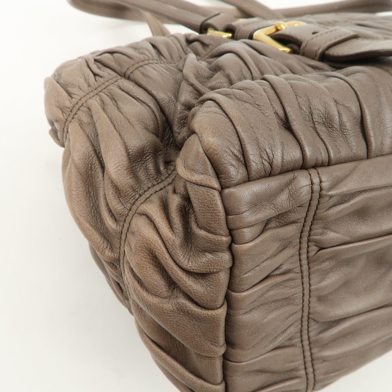 PRADA Logo Nappa Gaufre Leather Shoulder Bag Greige BR4443