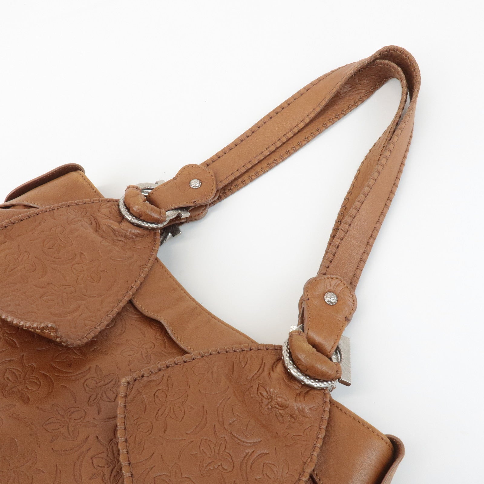 Ferragamo Ganchini Leather Shoulder Bag Hand Bag Brown Used