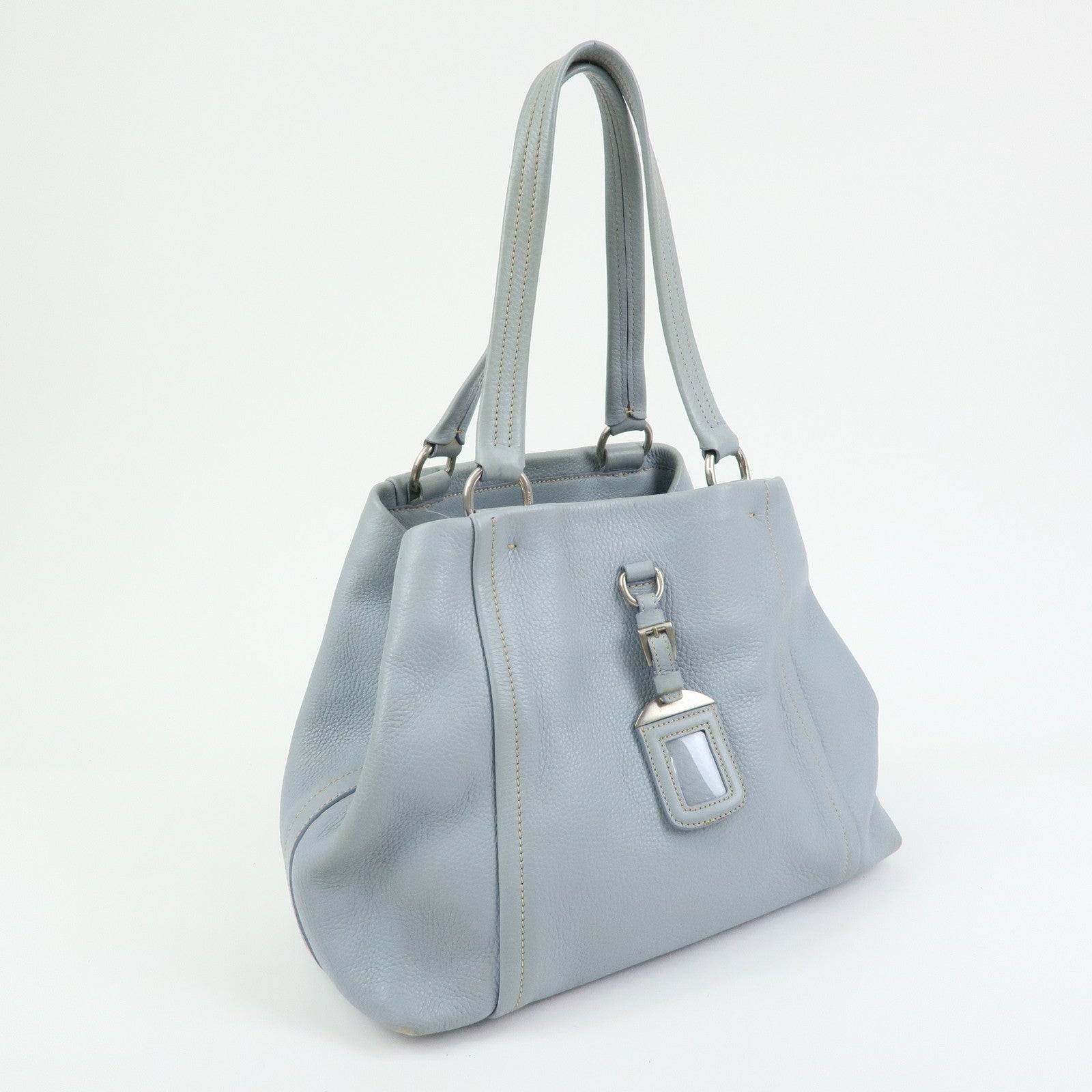 PRADA Vitello Daino Leather Tote Bag Hand Bag Light Blue BR2252