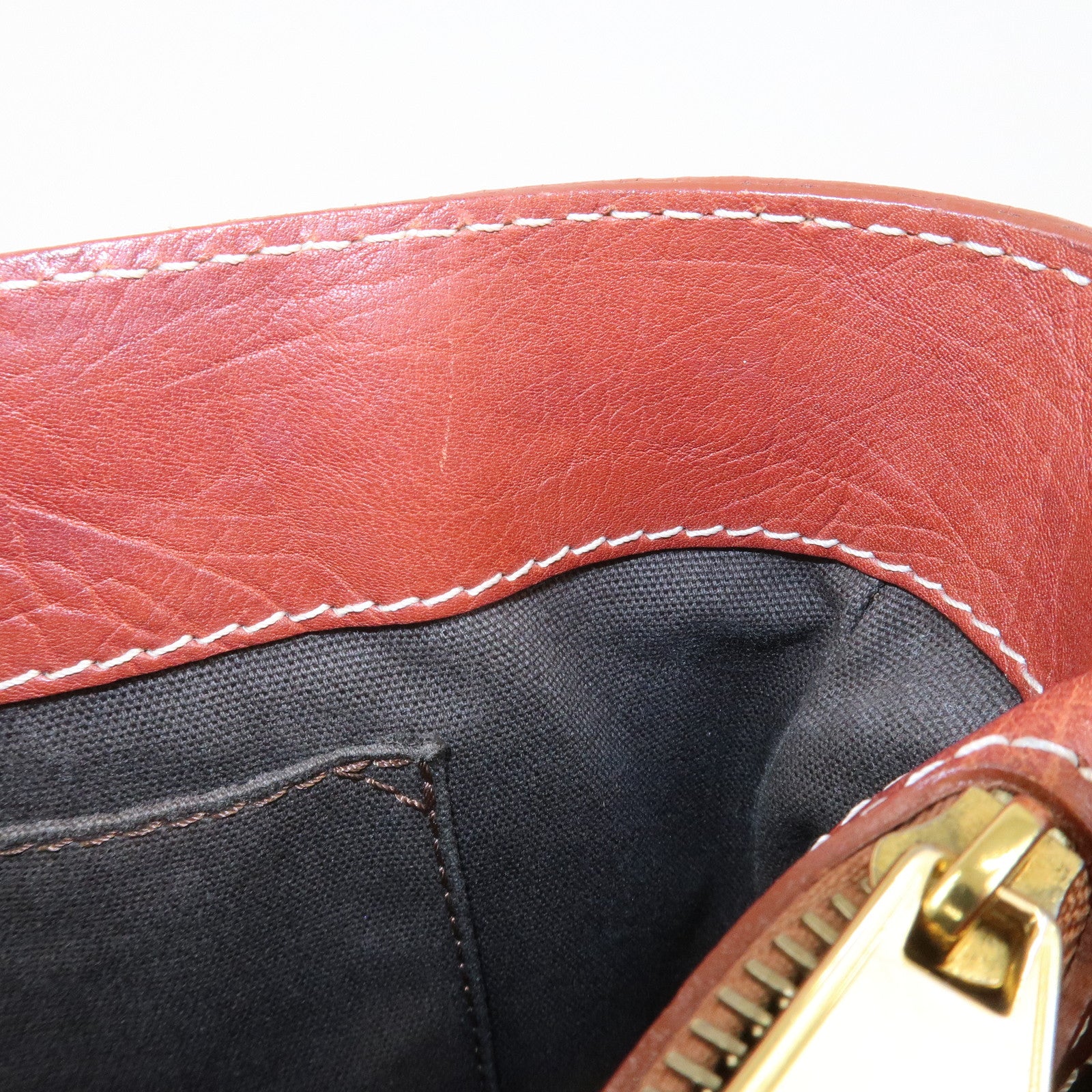 CELINE Leather Boogie Bag Hand Bag Brown Gold HDW Used