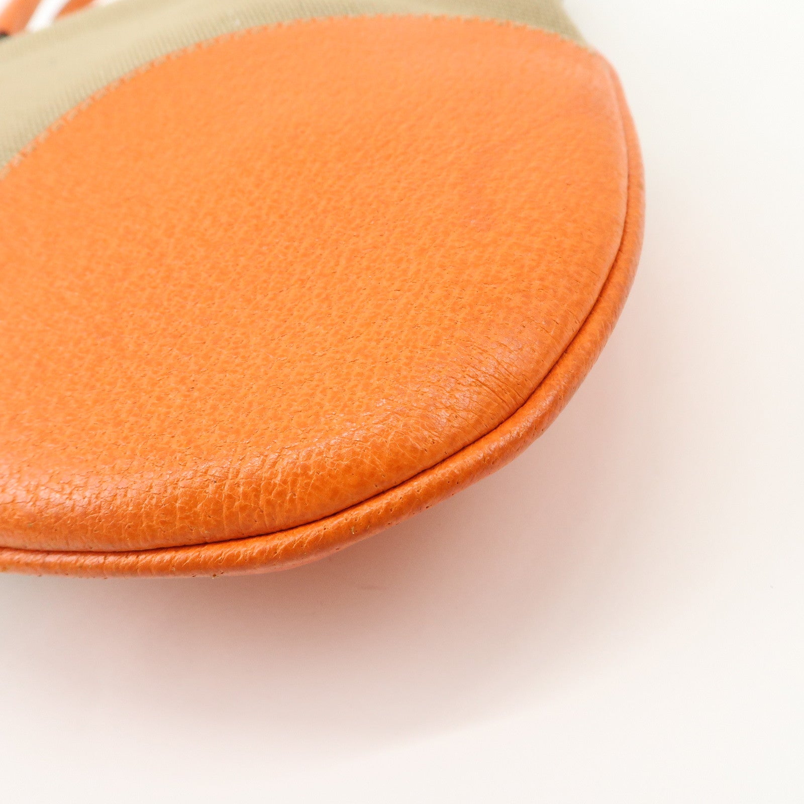 PRADA Triangle Logo Canvas Leather Shoulder Bag Orange Beige Used