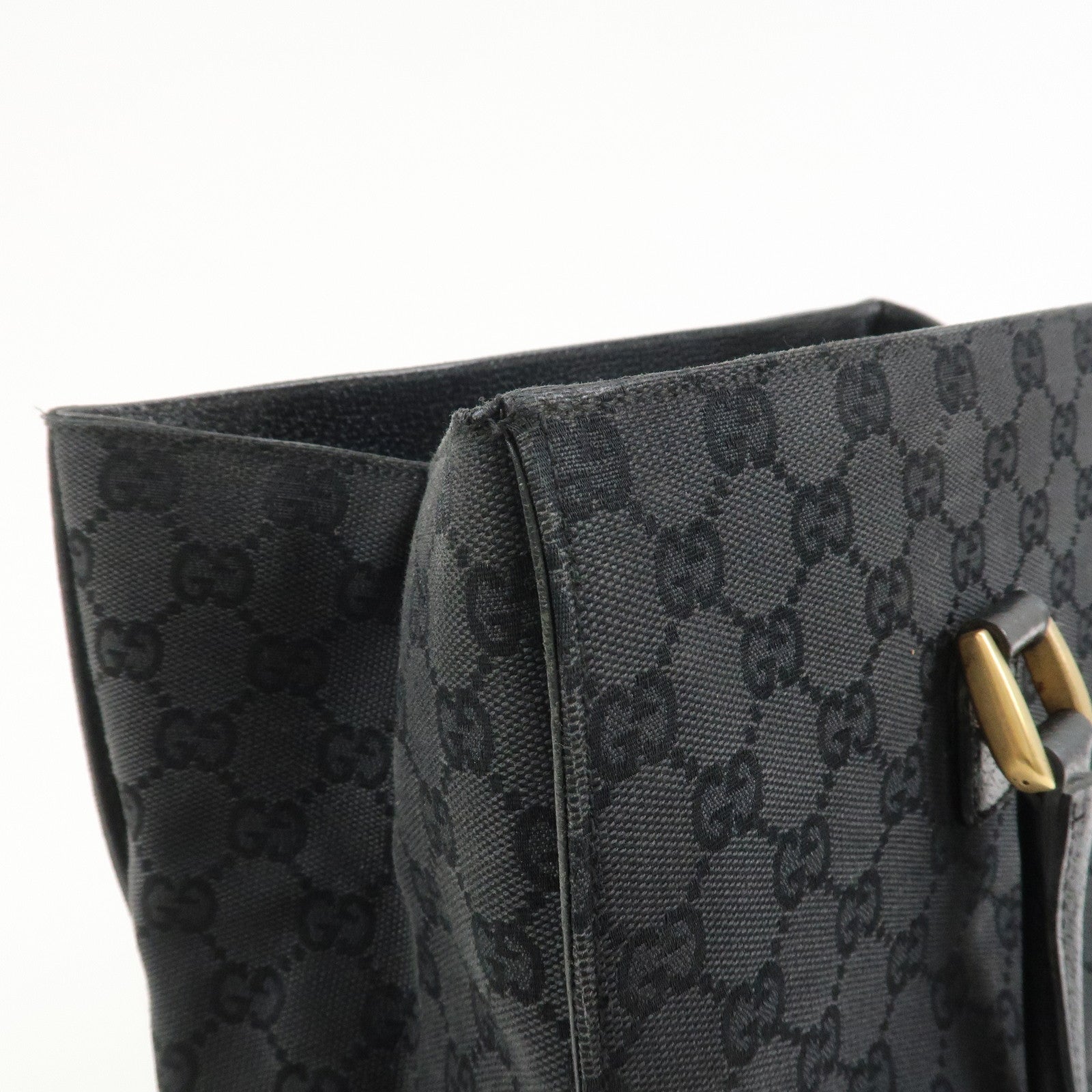 GUCCI GG Canvas Leather Tote Bag Hand Bag Black 120897