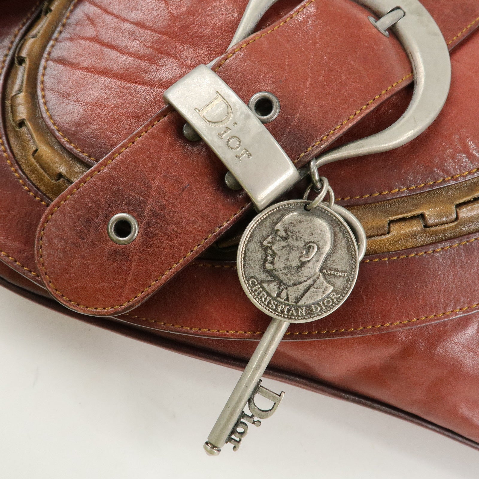 Christian Dior Gaucho Leather Saddle Bag Shoulder Bag Red Brown Used