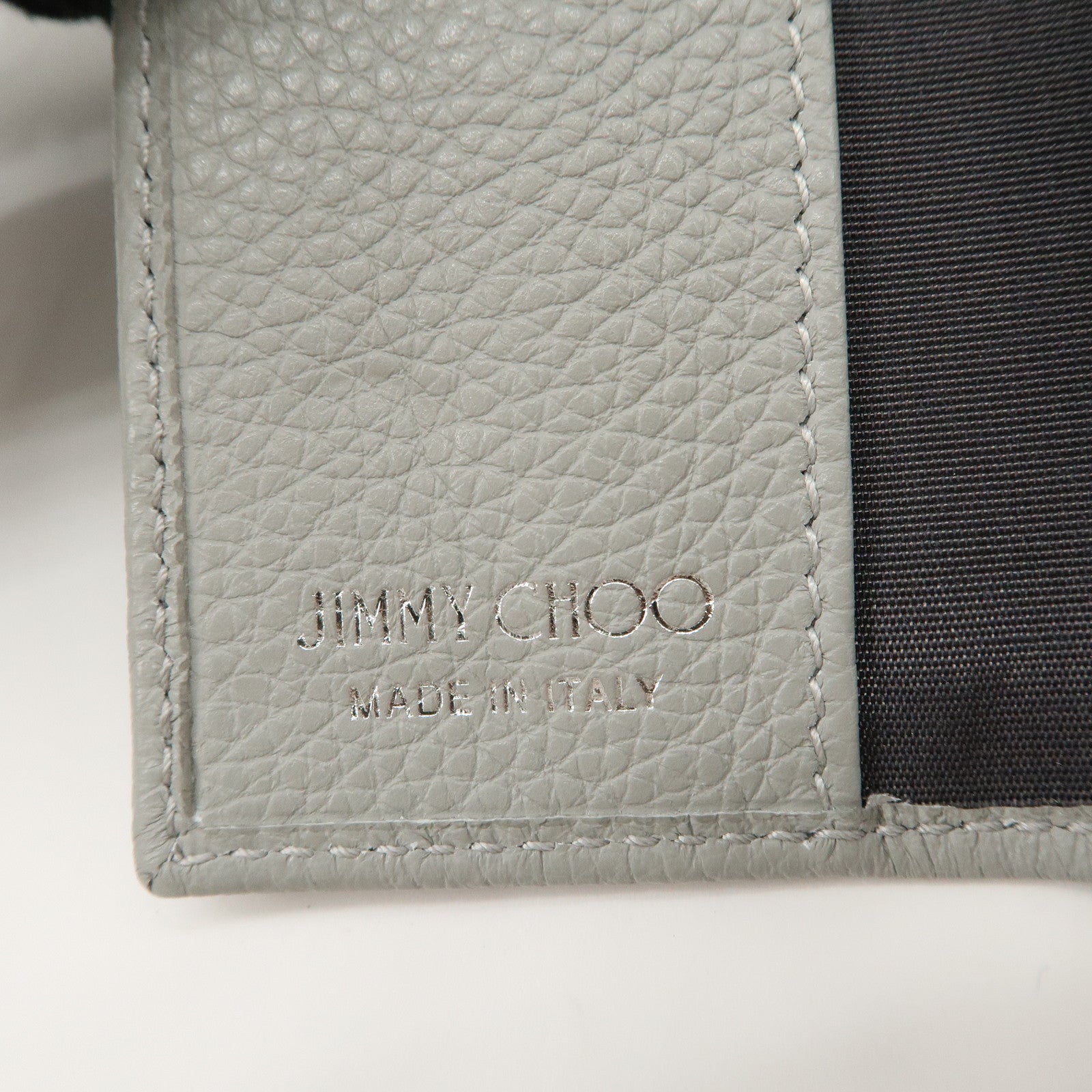 JIMMY CHOO Neptune Leather Studs Key Case Gray Silver Gold 101953 Used