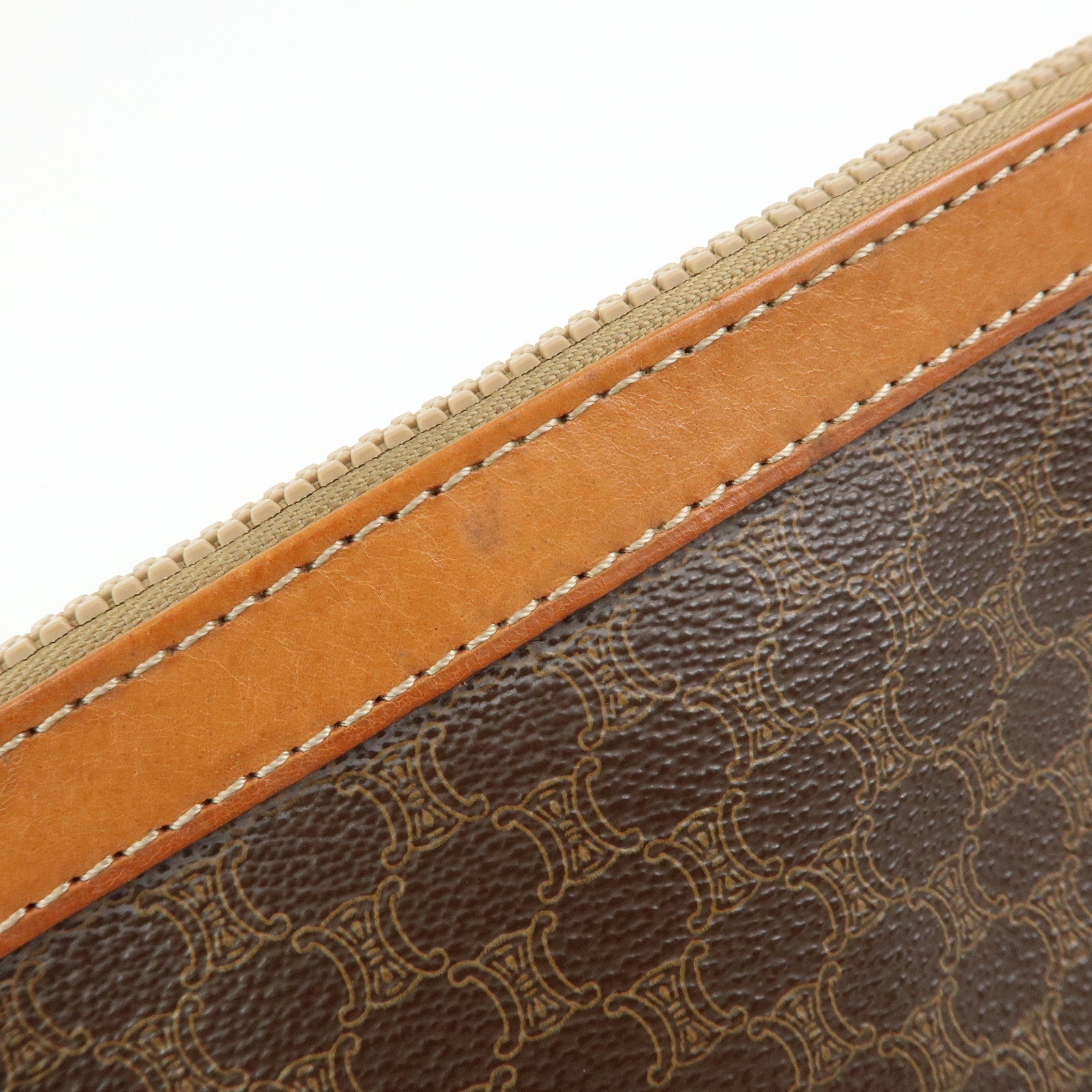 CELINE Macadam PVC Leather Clutch Bag Cosmetic Pouch Brown