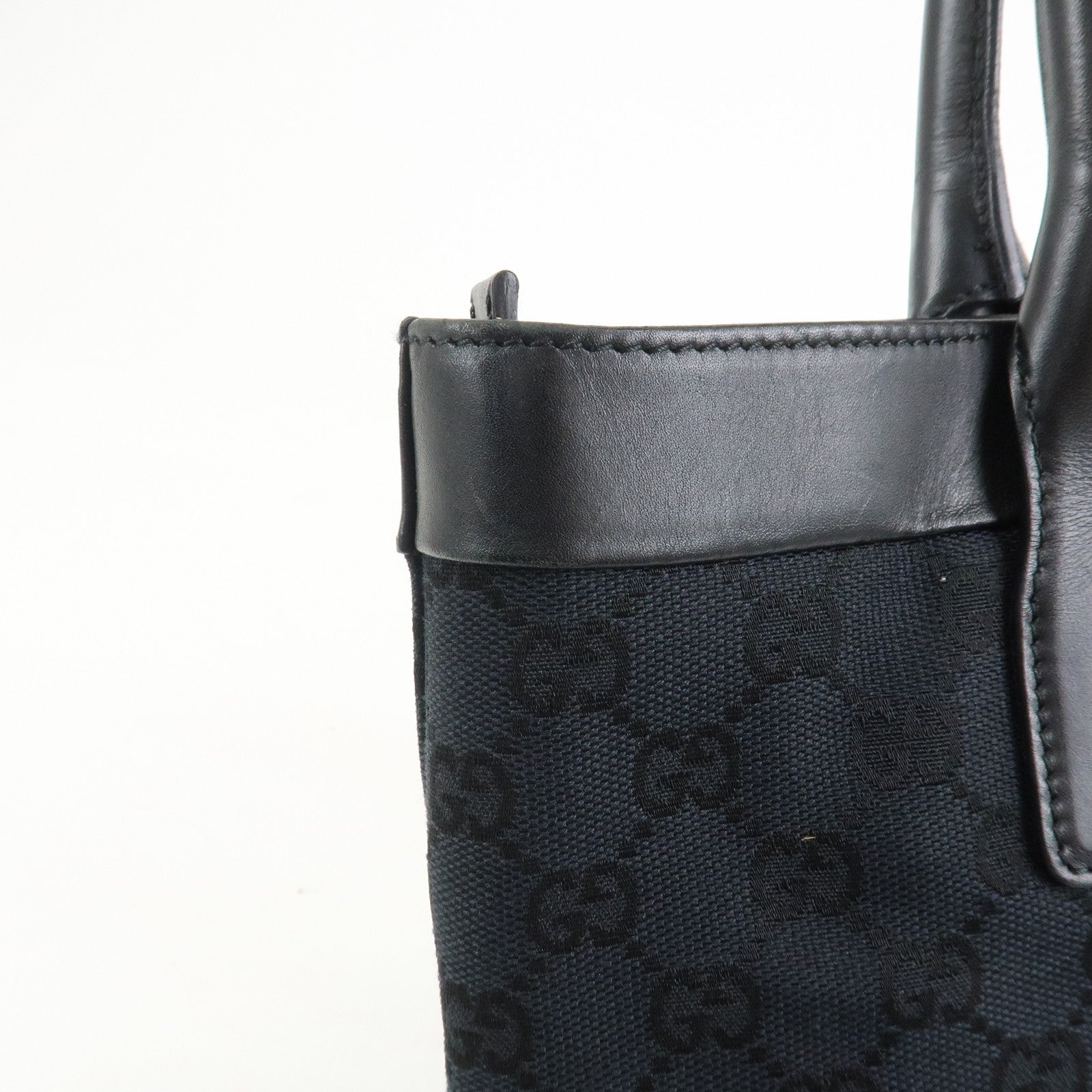 GUCCI GG Monogram Canvas Leather Tote Bag Hand Bag Black 002.1119