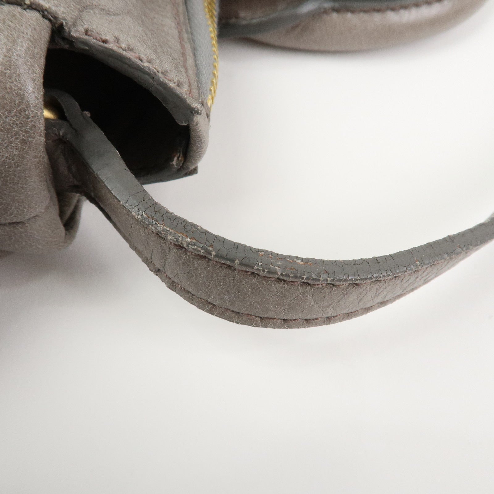 MIU MIU Leather 2Way Bag Hand Bag Shoulder Bag Gray