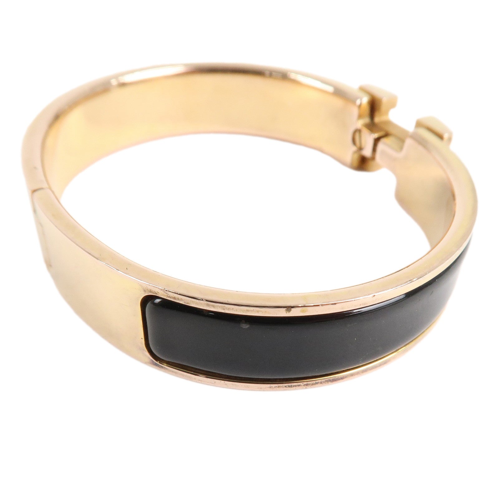 HERMES Clic Clac PM H Logo Bangle Bracelet Gold Black Used