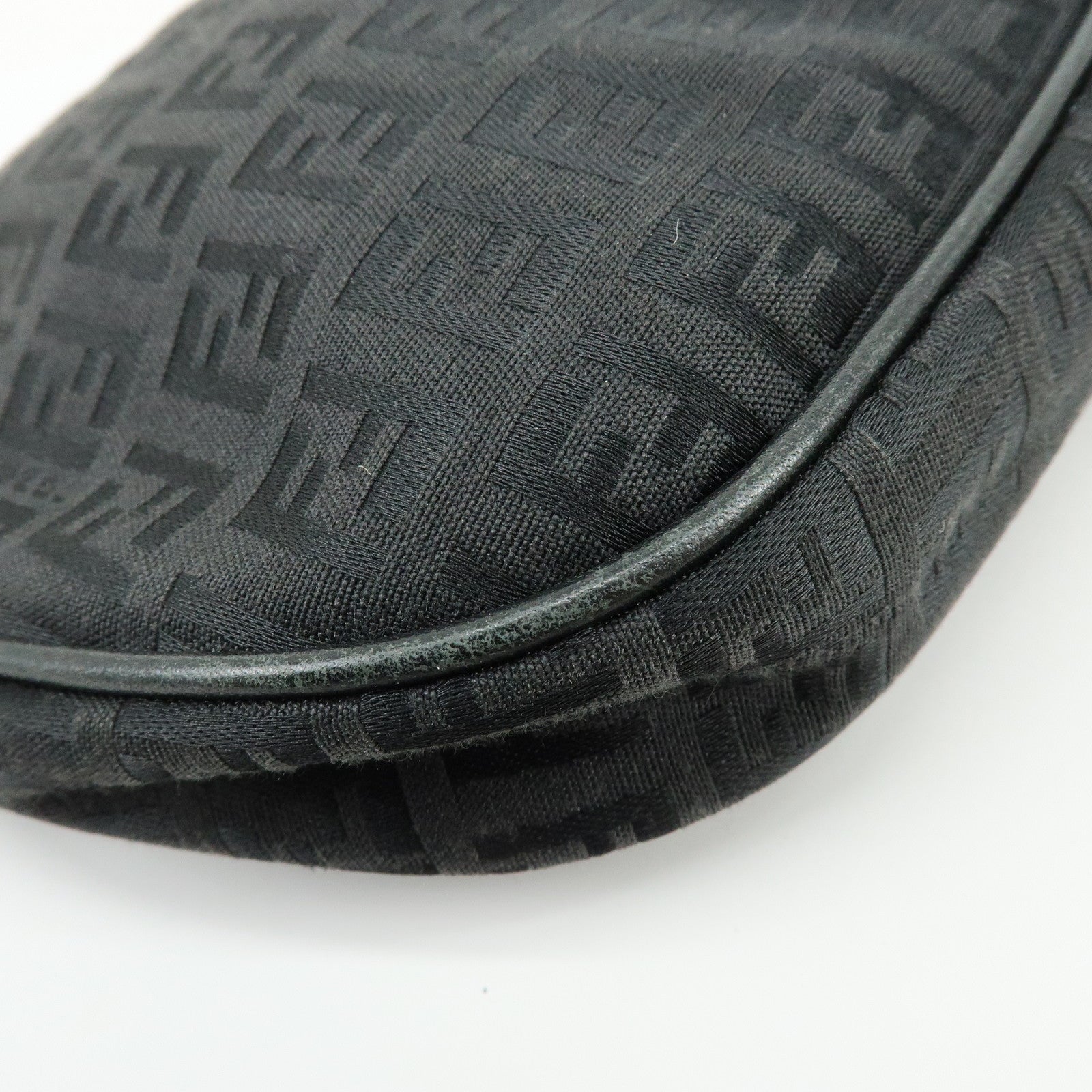 FENDI Zucchino Canvas Leather Shoulder Bag Hand Bag Black