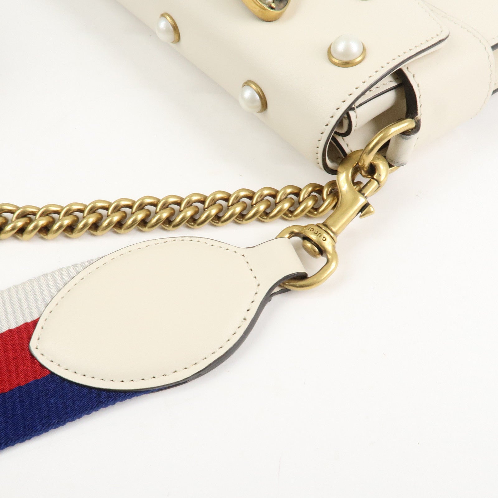 GUCCI Broad Eye Leather Chain Shoulder Bag Ivory 453778