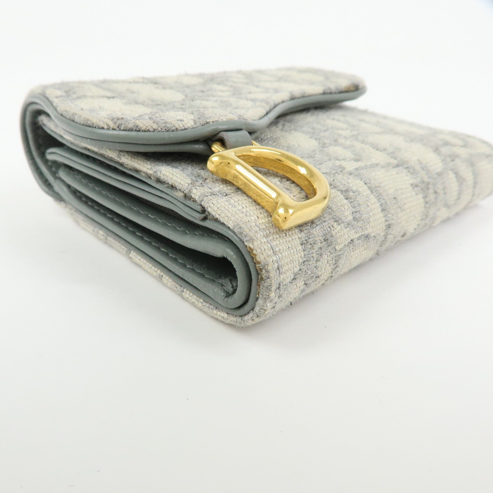Christian Dior Trotter Jacquard Canvas Bi-fold Compact Wallet Gray