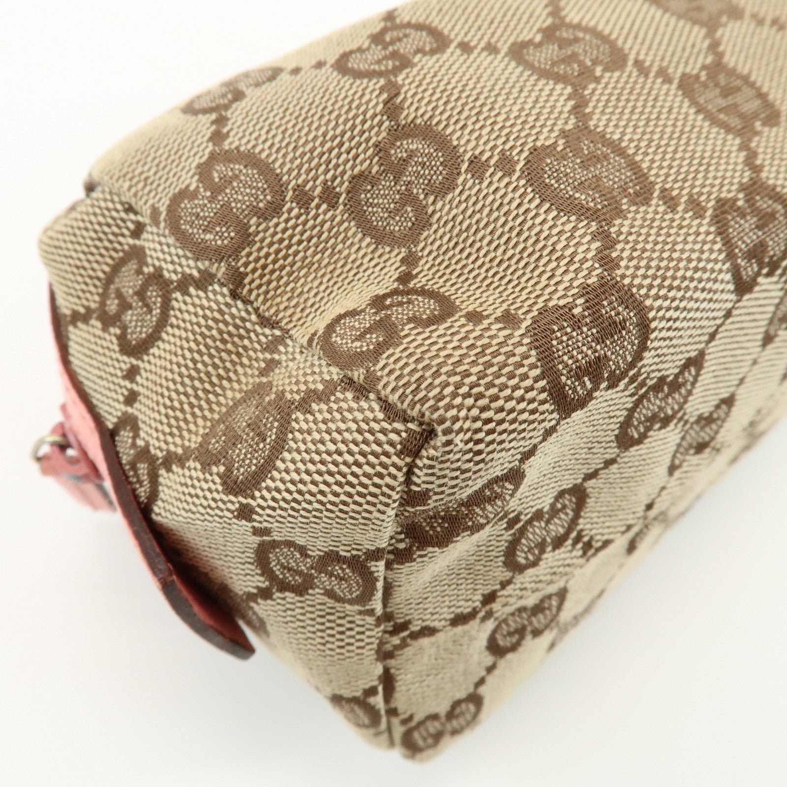 GUCCI GG Monogram Canvas Leather Cosmetic Pouch Beige Pink 29595